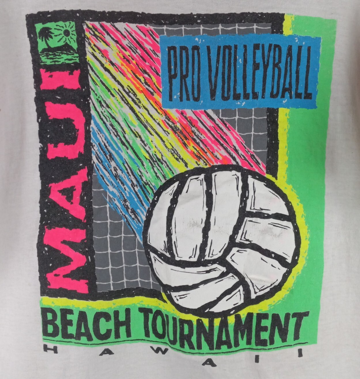 Vintage 90s Maui Beach Volleyball Tournament Double Sided Hawaii Mens Shirt Sz L