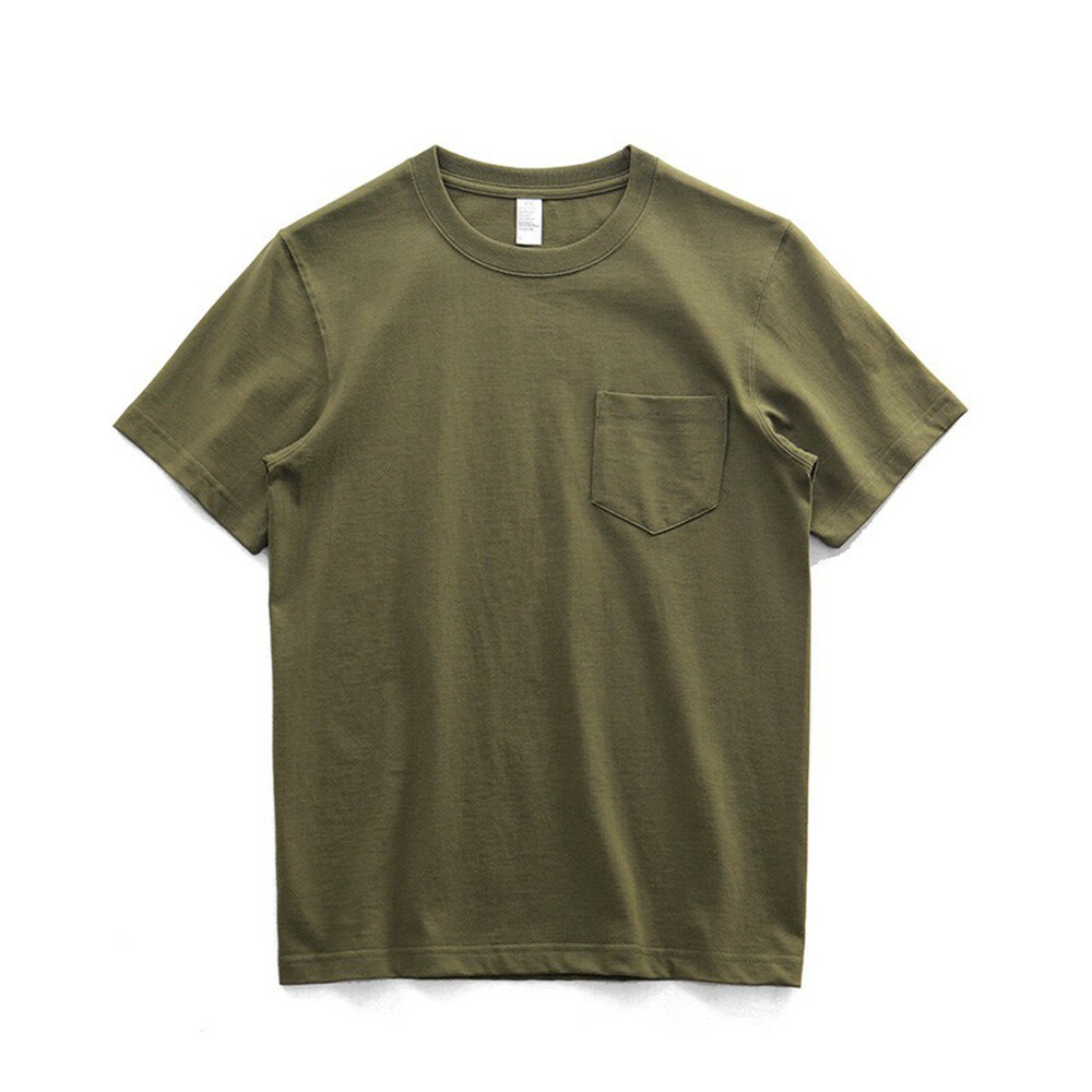 Mens Thick Neck Crew Neck Short Sleeve Cotton T-Shirt With Pocket