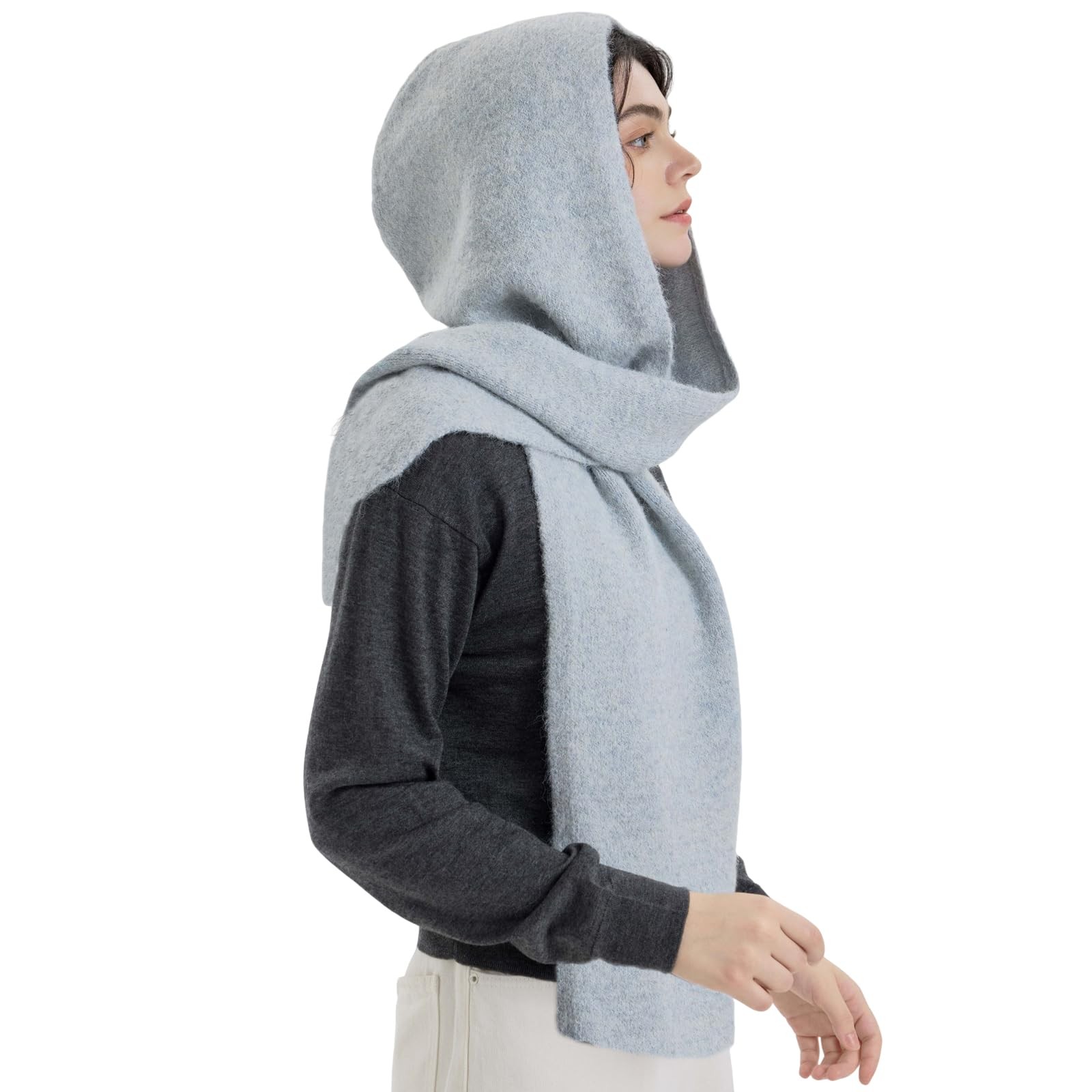 Hooded Scarf Women Winter Warm Knitted 2in1 Hat Balaclava Neck Warmer