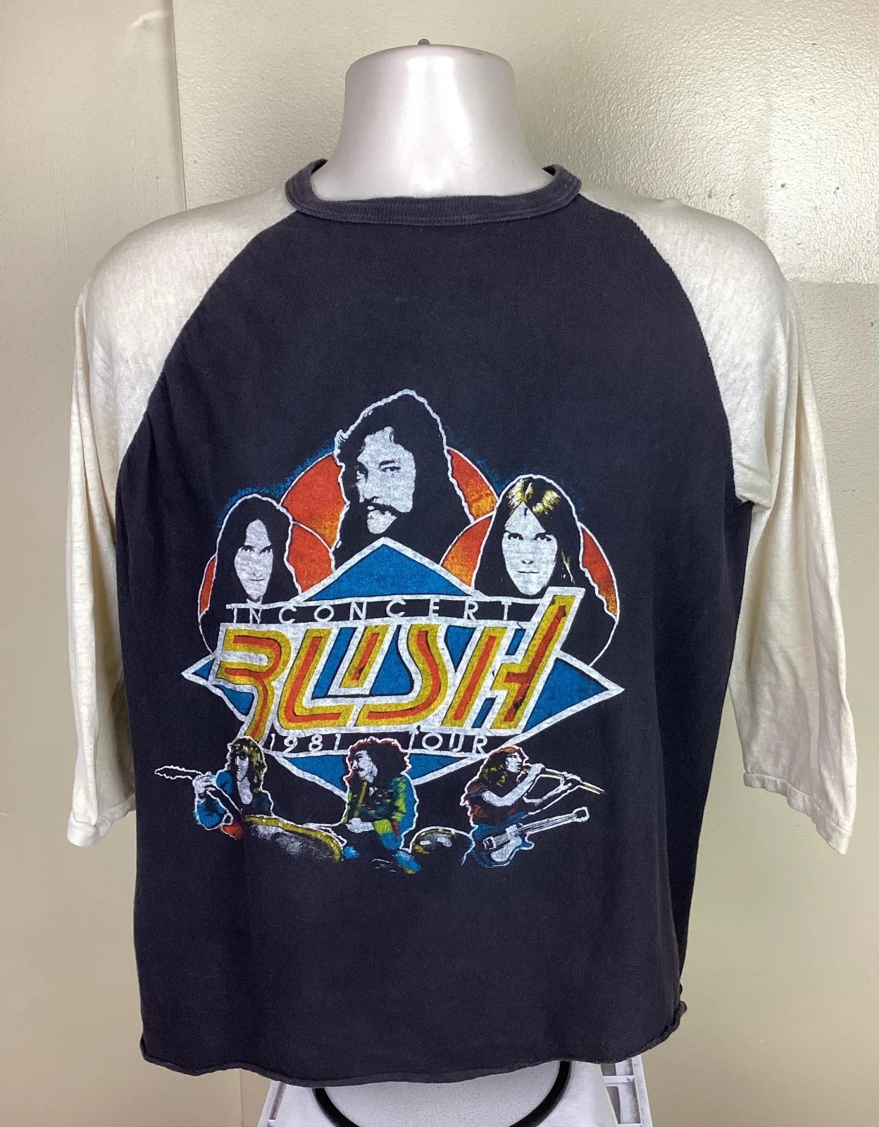 Vtg 1981 Rush Raglan Jersey Style Concert T-Shirt Black M/L 80s