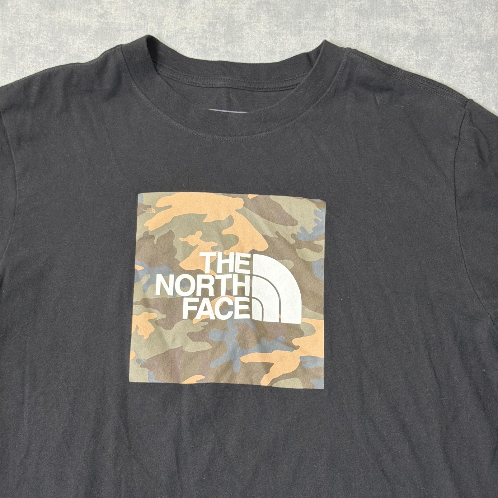 The North Face Shirt Mens L Black Camo Box Logo Graphic Tee Tagless Outdoor