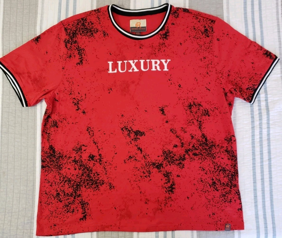 Refinery Republic Mens 4XL Shirt Red Luxury Embroidered Ink Blotch Graphic New 