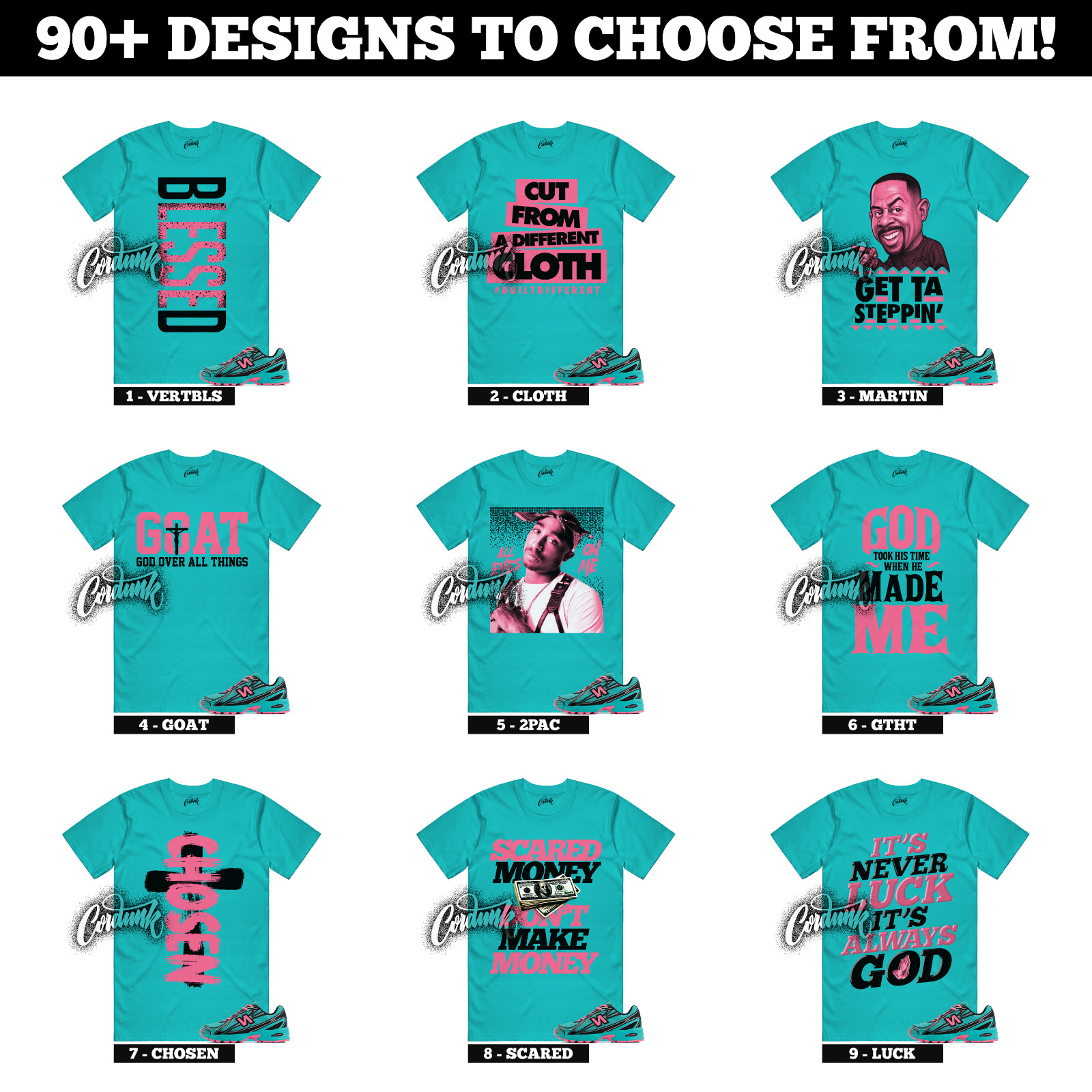 740 V2 Cyber Jade Black Pink South Beach Aqua Teal Sneaker T Shirt to Match