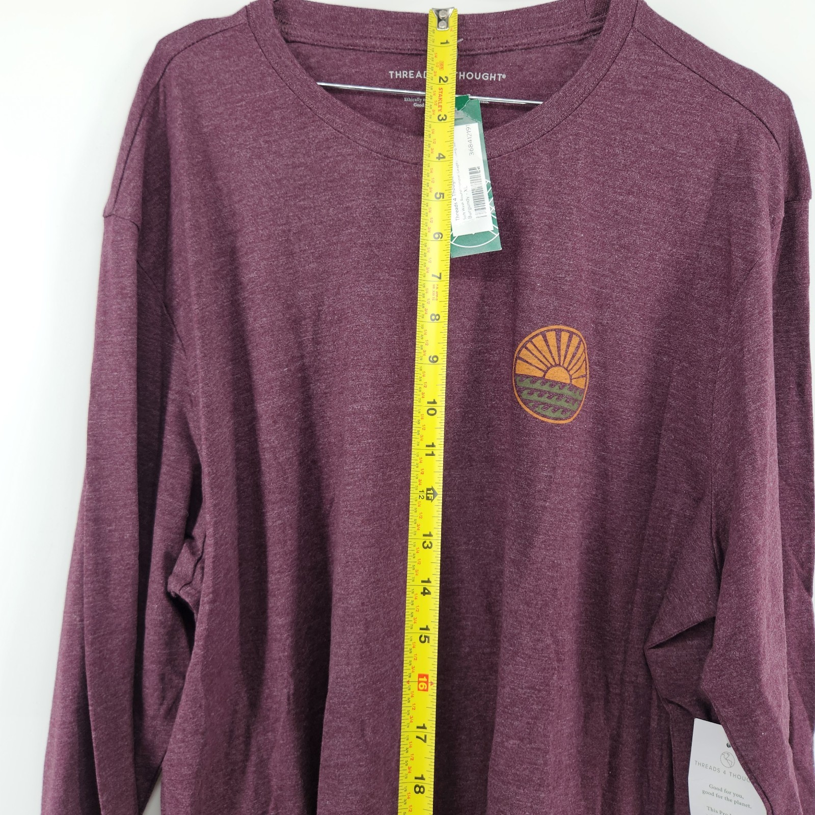 Threads 4 Thought Men’s Burgundy XL Round Horizon Graphic Long Sleeve Tee NWT