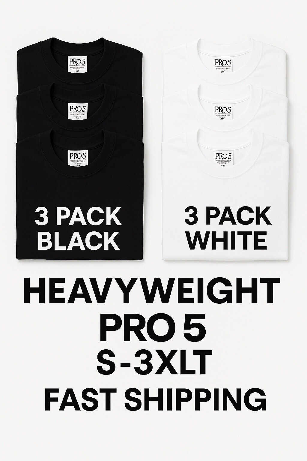 Pro 5 T Shirt 3 Pack Men Thick Plain Short Sleeve Tee S- 3XLT