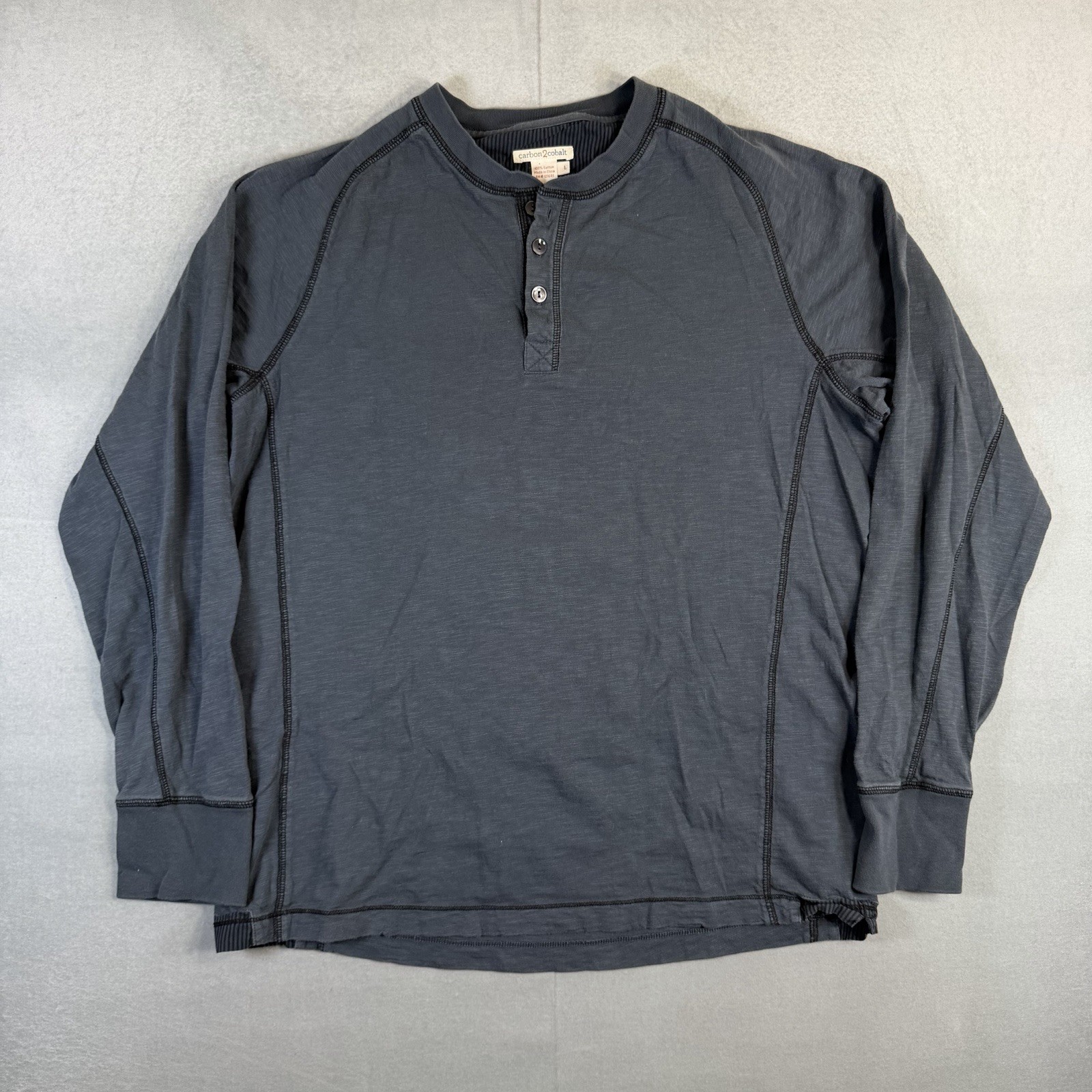 Carbon 2 Cobalt Henley Shirt Mens Large Gray Long Sleeve Button Pullover