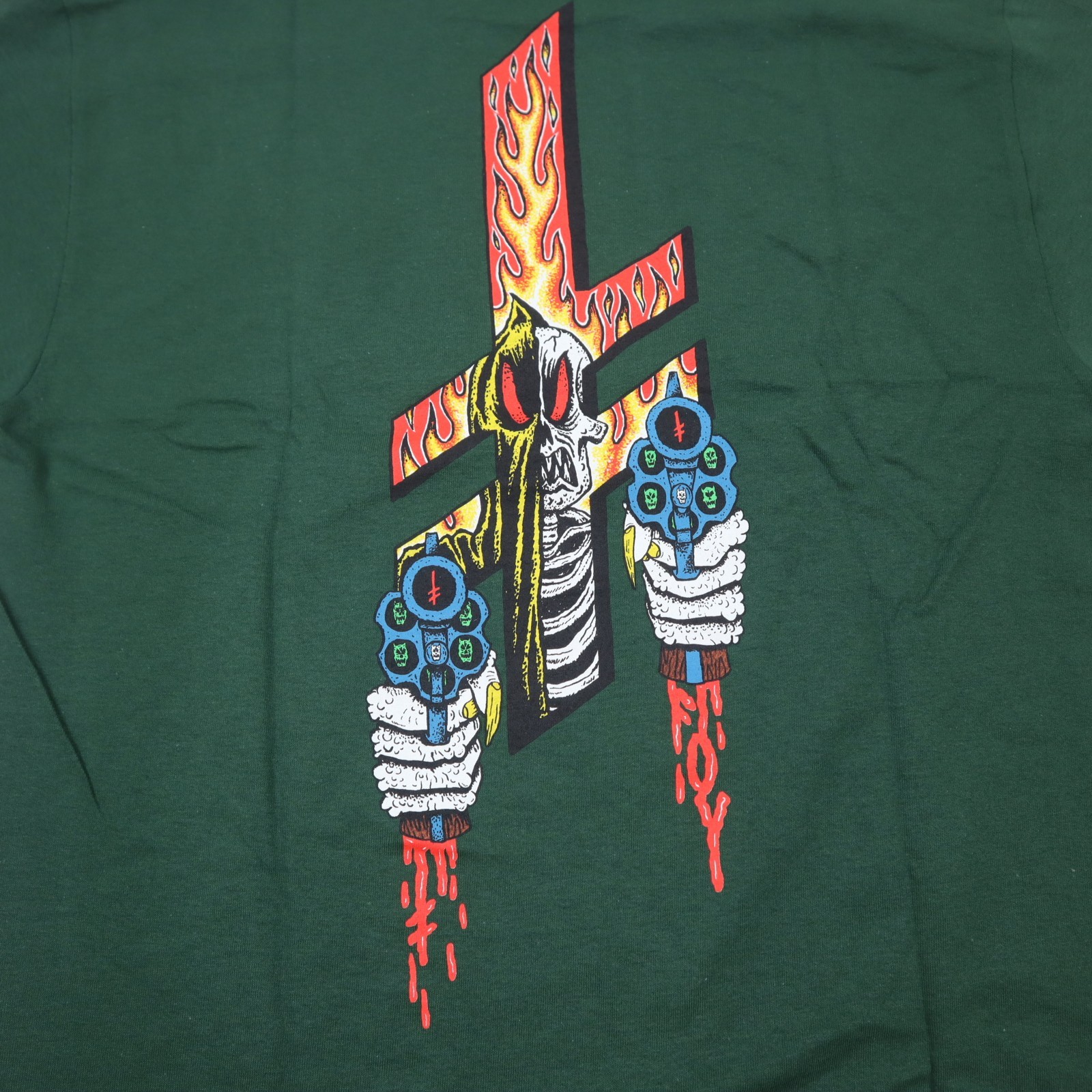 Deathwish Revenge T-Shirt Mens Medium Forest Green Skull Graphic Skate NEW