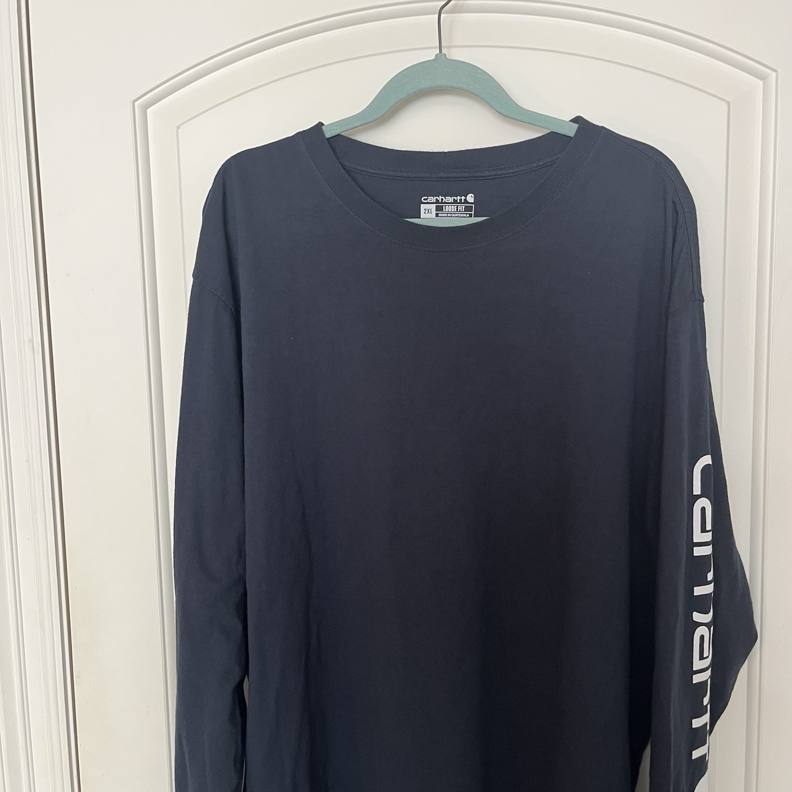Carhartt 2XL Navy Long Sleeve Loose Fit Logo Tee with Sleeve Script