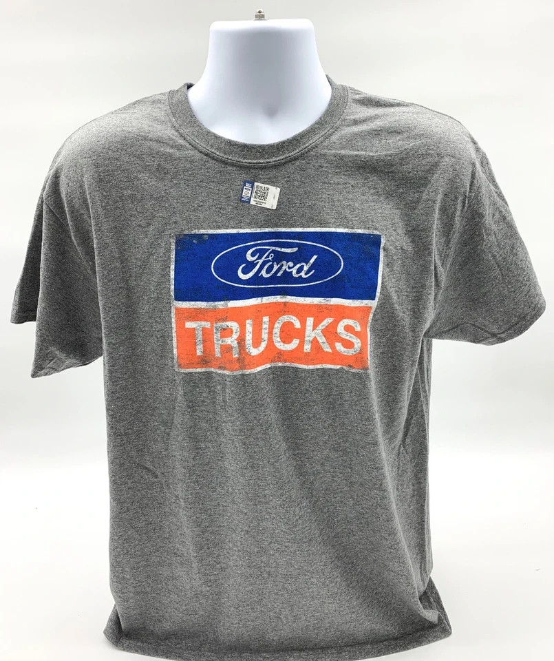 Gray T-Shirt – Ford Trucks Logo w/ F-250 Powerstroke, F-150, Raptor & V8 Emblem