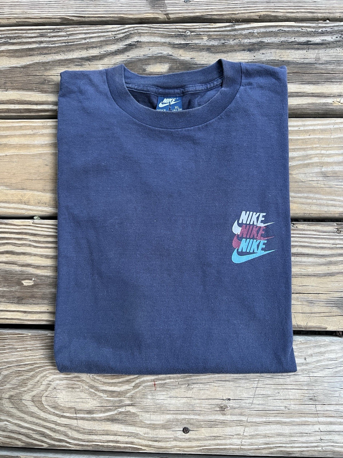 Vintage 80s Nike Multiple Tri Logos Long Sleeve Blue Tag T Shirt Swoosh XL