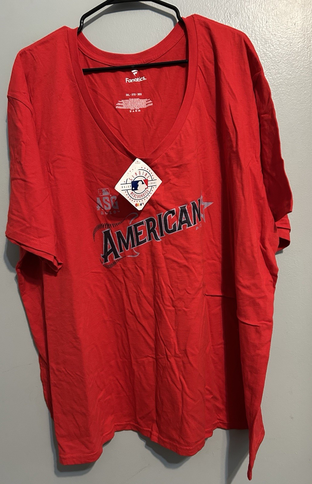 Fanatics MLB All-Star Game 2019 American League Red V-Neck T-Shirt Men’s 3XL