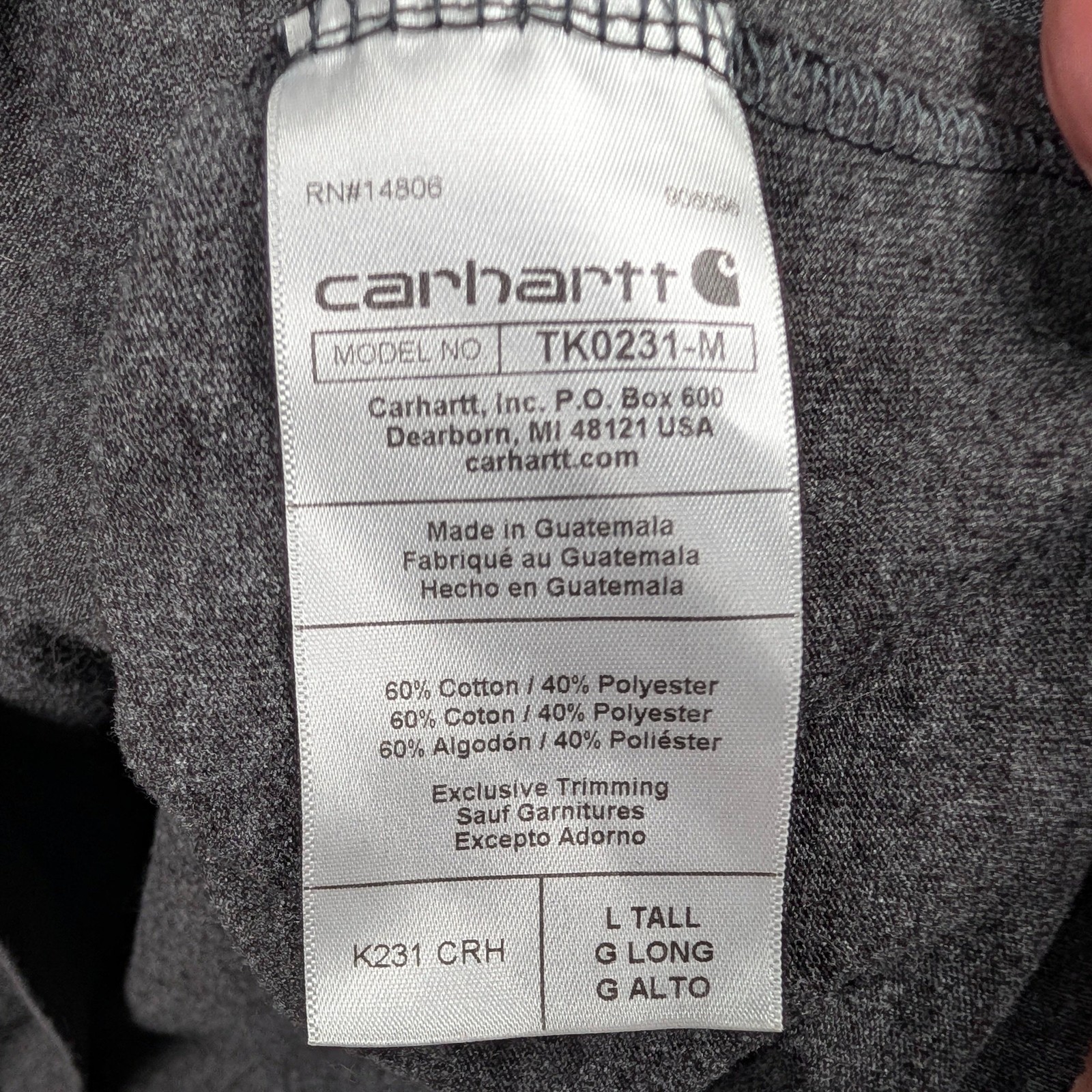 Carhartt Shirt Mens LT Gray Loose Fit Long Sleeve Logo Spell Out TK0231-M