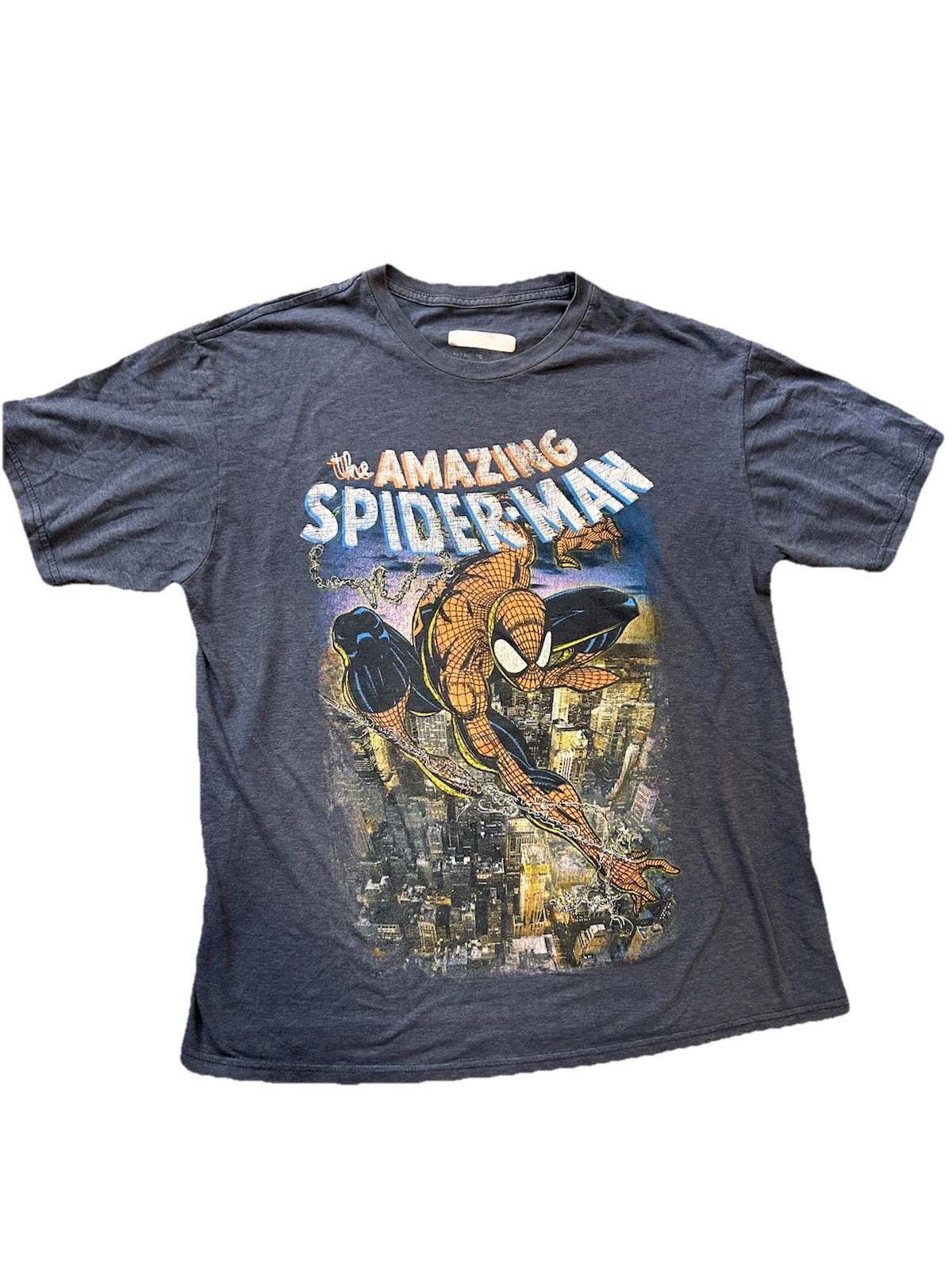 Marvel Spider-Man Graphic T Shirt Men’s Large Superhero Comic Book Tee Gray Y2K