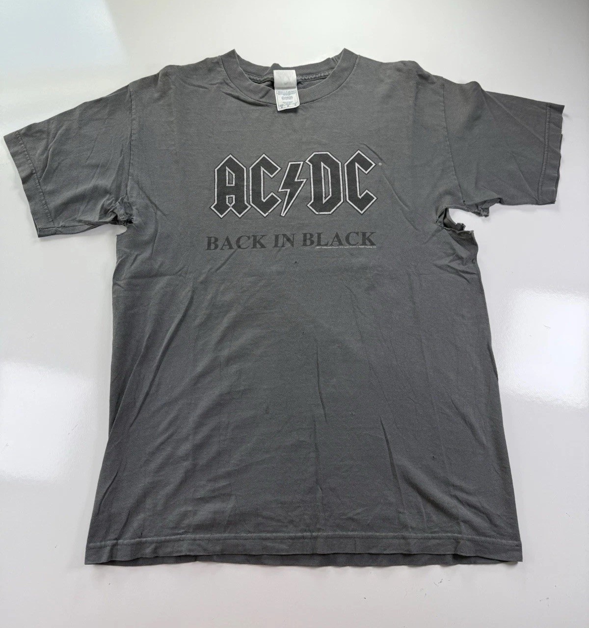 AC/DC Back In Black Band Tee Medium Faded Distressed Band Tee 2007 *HOLES VTG