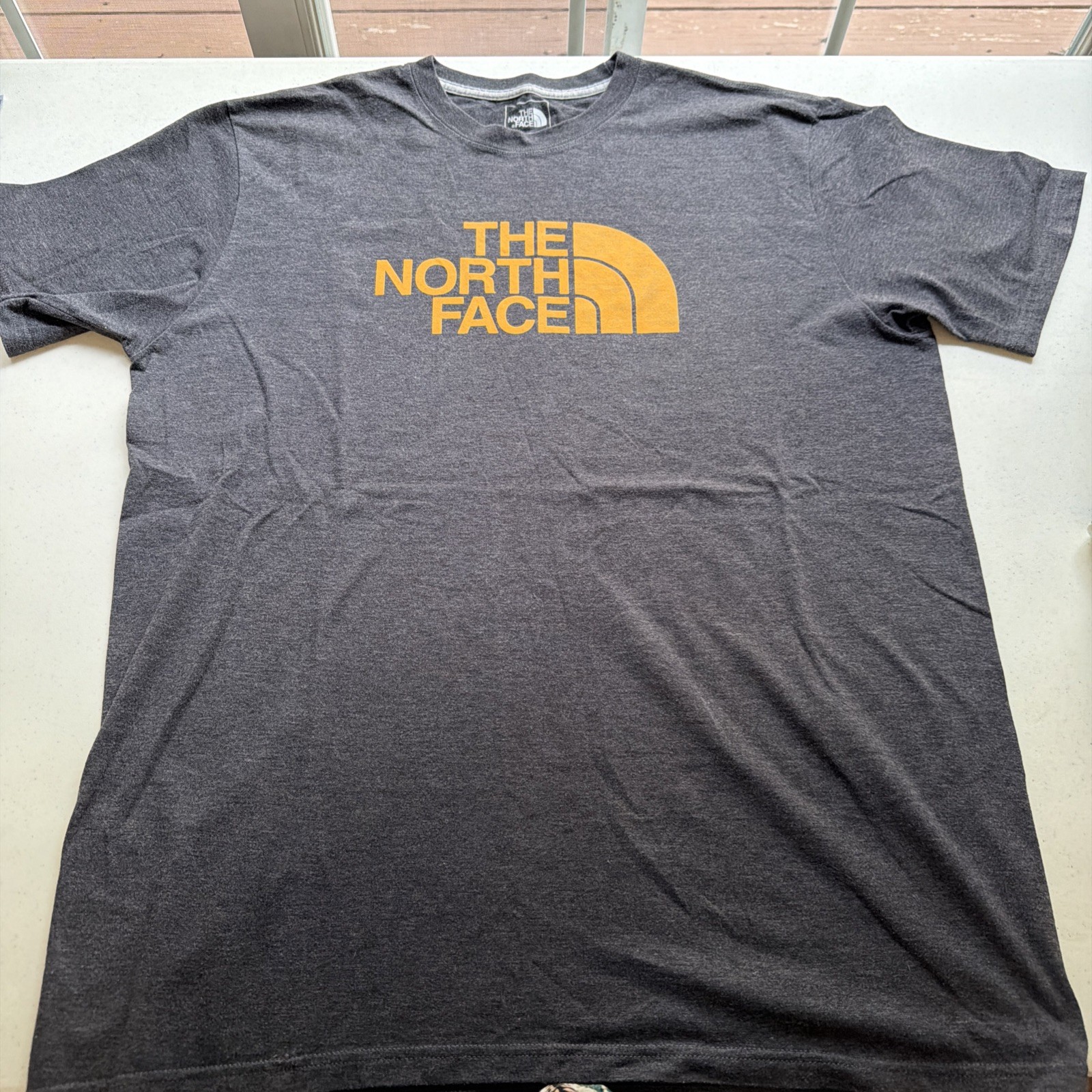 The North Face Mens Graphic T-Shirt Large Gray Yellow Half Dome Logo Tee