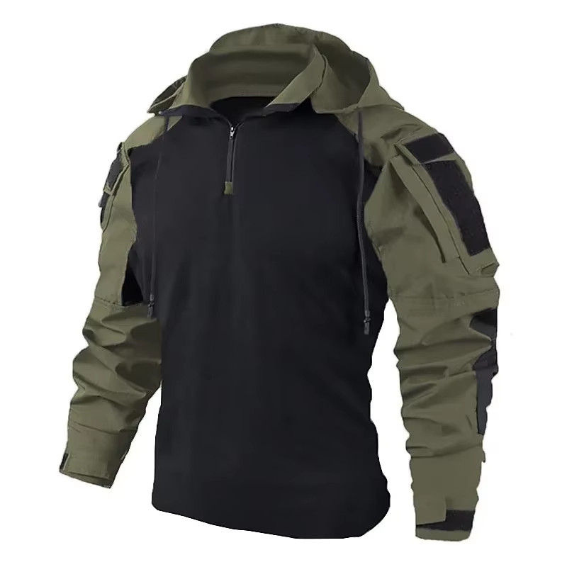 Tactical Combat Shirts Men Long Sleeve Breathable T-Shirt Camo Hooded Quick-Dry