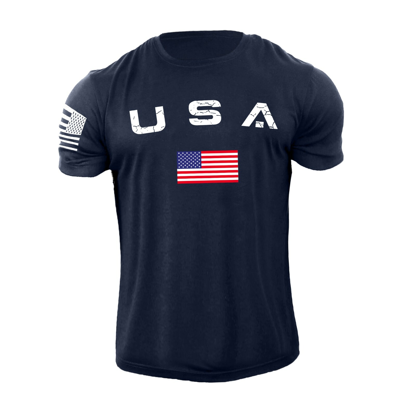 Men’s Casual USA Flag T-Shirt Breathable Light 100% Cotton T-Shirt Size L-6XL US