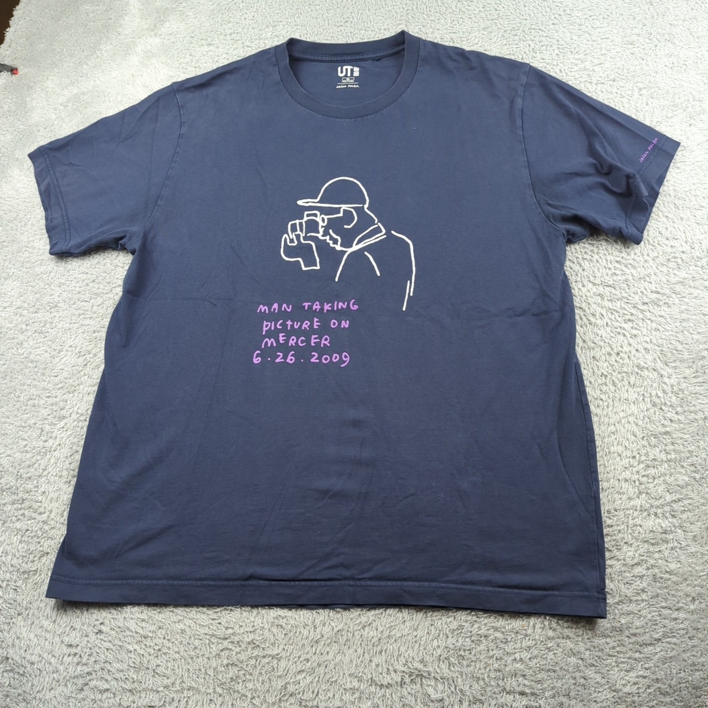 Jason Polan X Uniqlo T Shirt Mens XL Blue Man Taking Picture Printed Art Photo