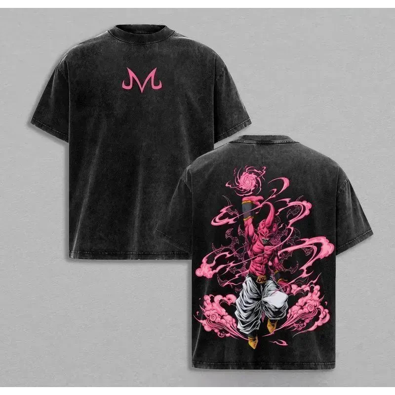 Majin Buu Vintage Washed Anime T-Shirt | Kid Buu Pink Energy Graphic Tee