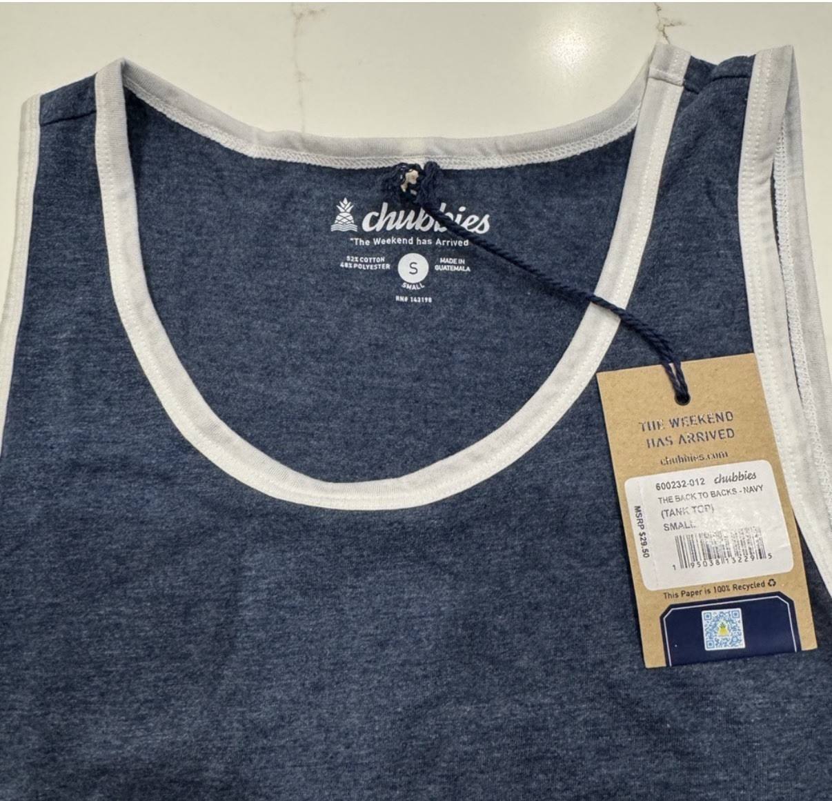 Men’s Chubbies USA Tank Top Size Small Blue White Sleeveless NWT