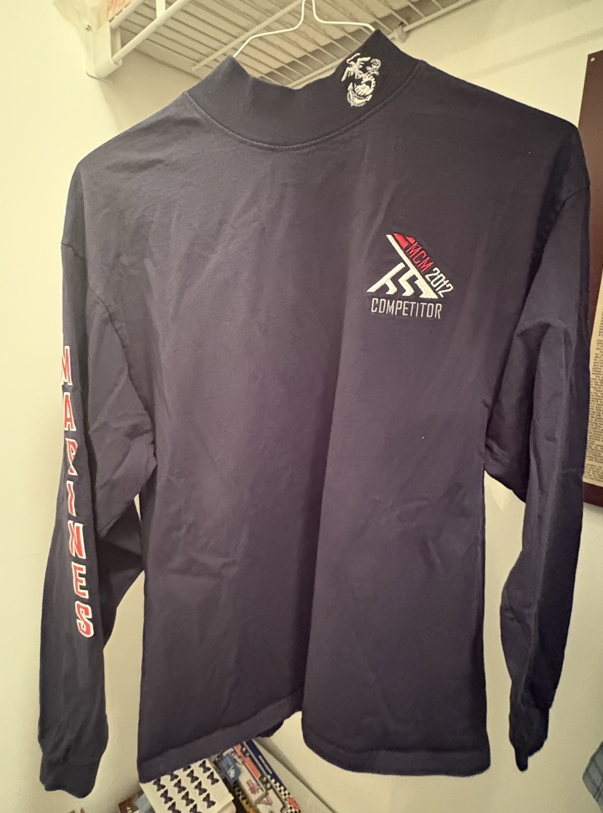 USMC 2012 Marine Corps Marathon Competitor Mock Turtleneck L Blue Long Sleeve