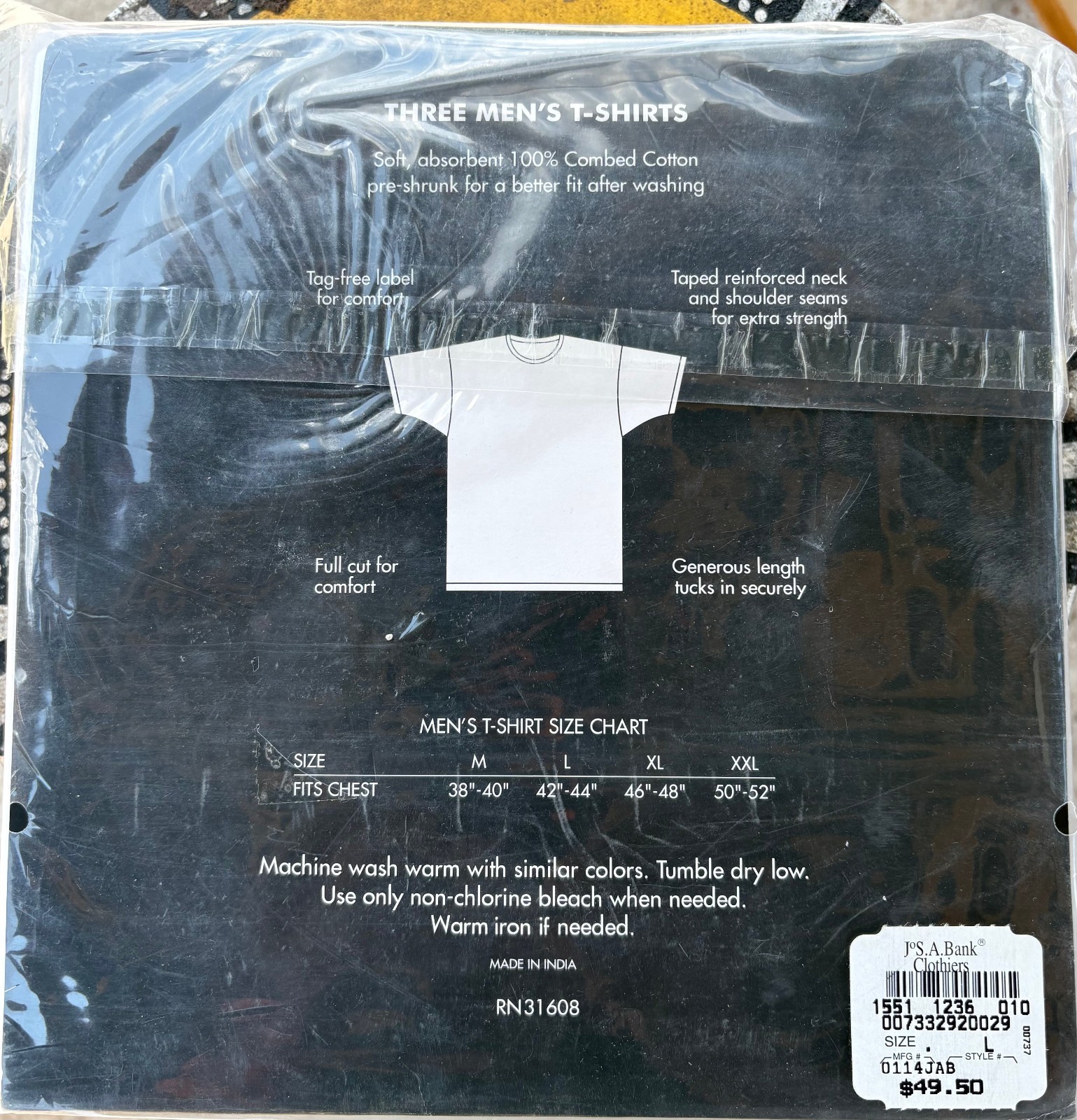 Jos. A. Banks 3 Men’s T-Shirts Size Large 100% Combed Cotton Pack of Three