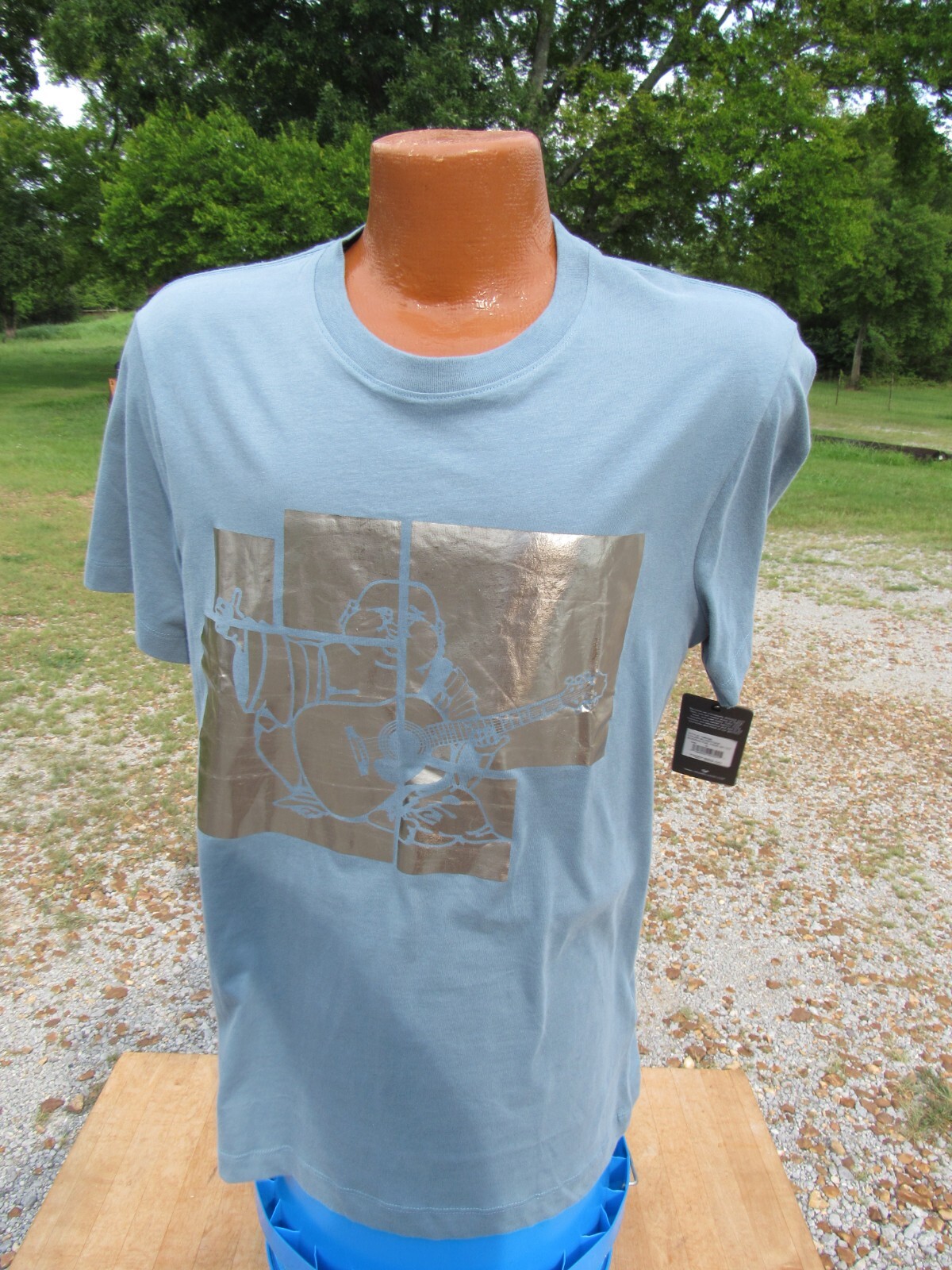 True Religion NWT Men’s Small Teal Gray Crew Neck Graphic T-Shirt Buddha New