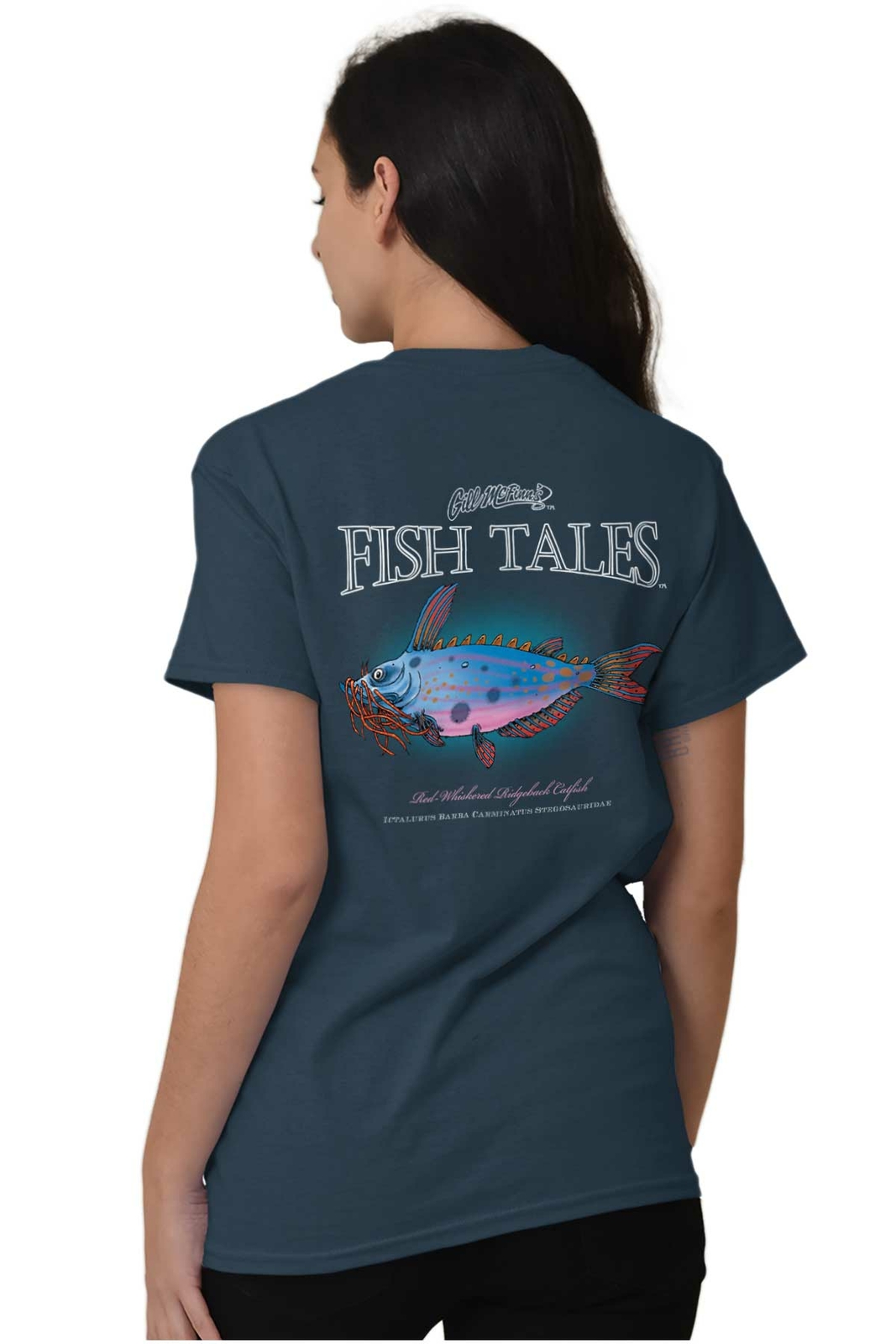 Gill McFinns Funny Catfish Outdoor Fishing Womens or Mens Crewneck T Shirt Tee