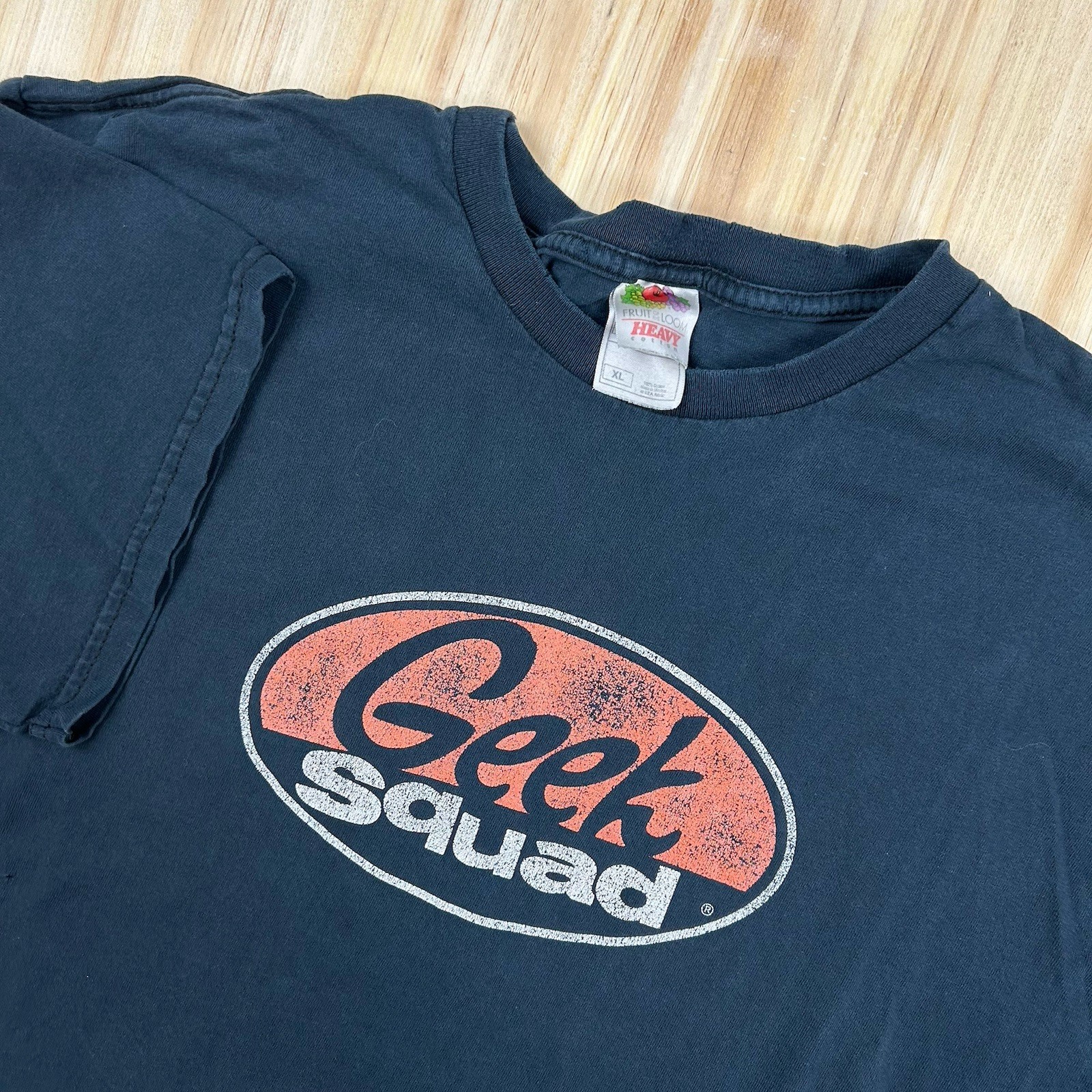 Y2K Geek Squad Thrashed Faded Mens XL Employee Black T Shirt Vtg IT Tech