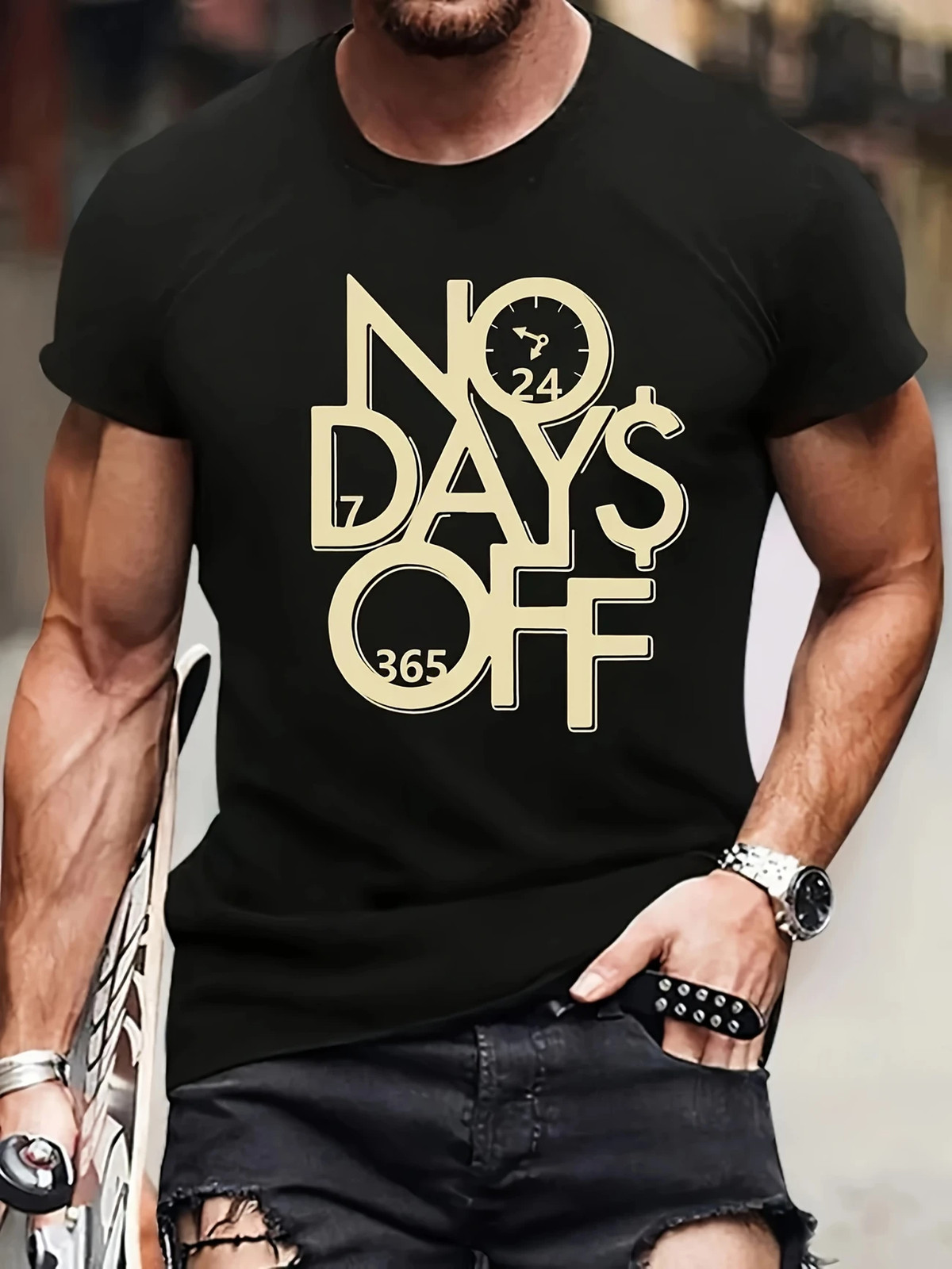 NO DAYS OFF 3D Digital Print Crew Neck T-shirt For Men, Casual Short Sleeve Top