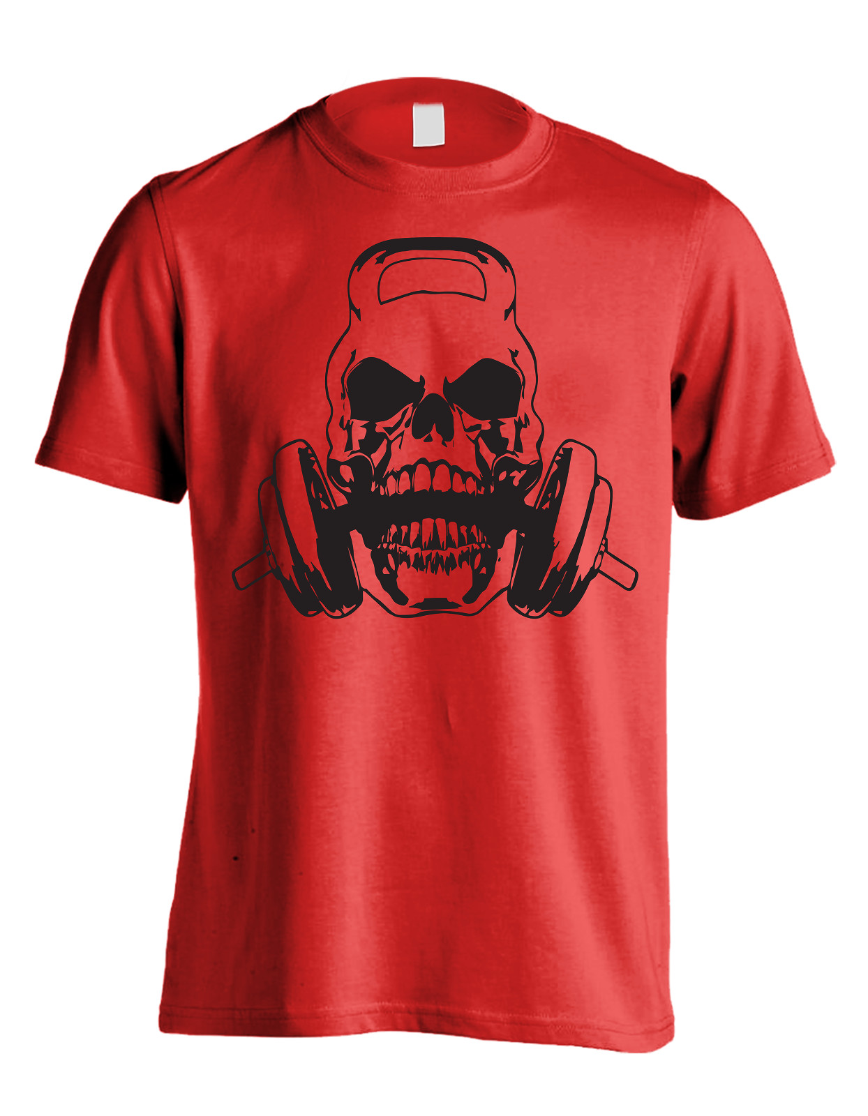 New Men’s Weight Lifting Skull T-Shirt Athletic Kettle Bell Gym Sports Tee Shirt