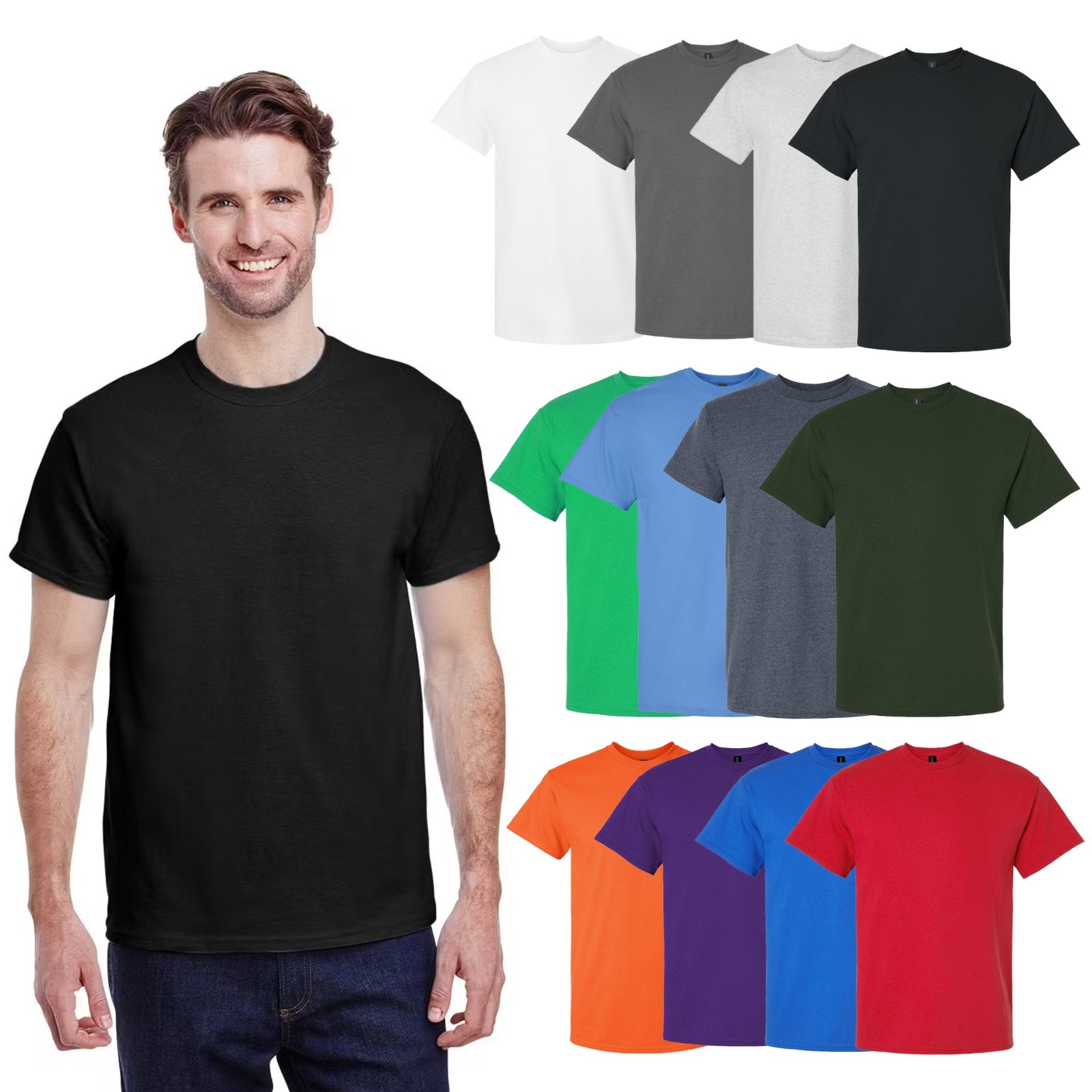 Gildan Men’s Ultra Cotton T-Shirt, Assorted Colors, Classic Fit, 12-Pack, S-5XL