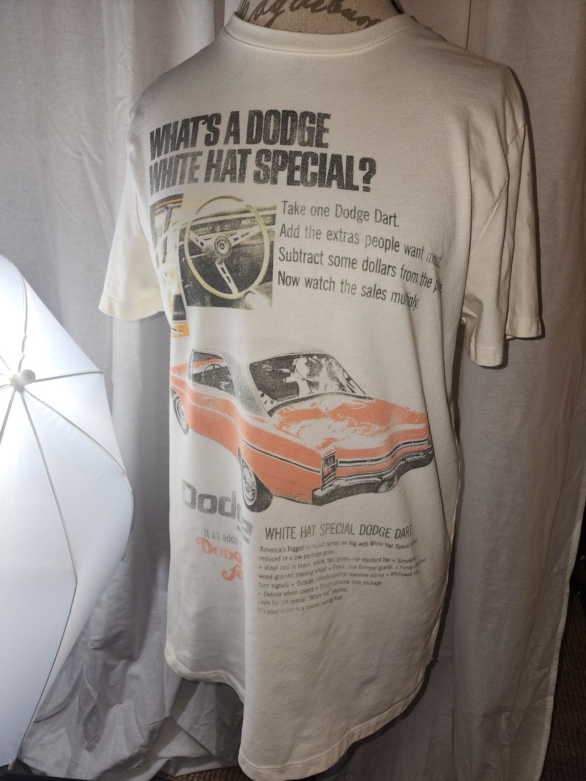 Goodfellow White & Orange Dodge Dart Graphic T-Shirt Medium