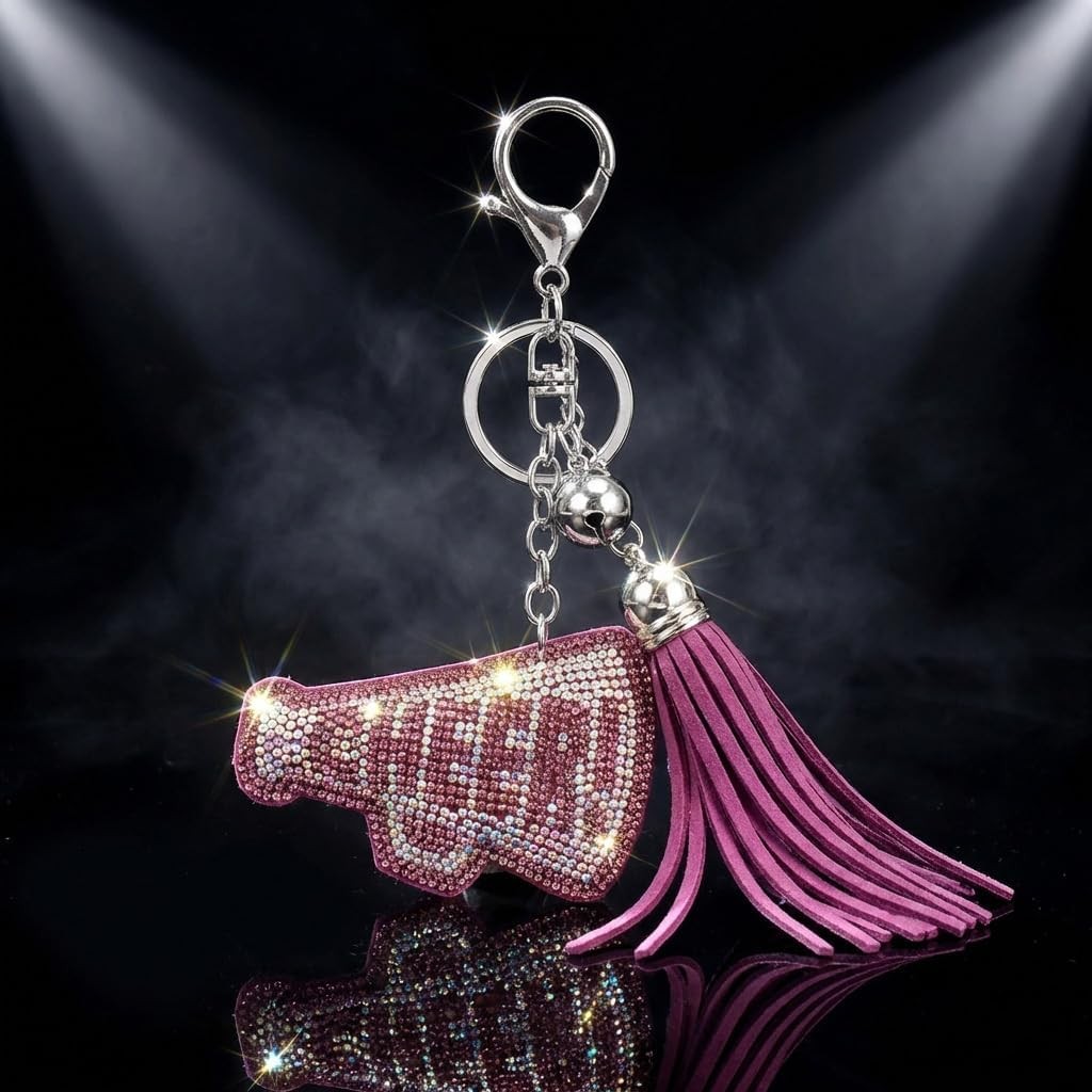 Sparkly Rhinestone Cheer Megaphone Keychain,Bling Cheerleading Key Ring with …