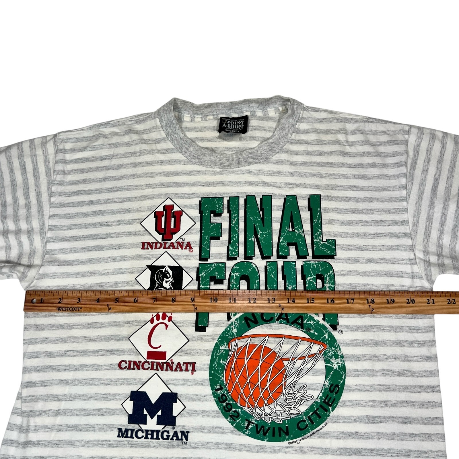 Vintage Print A-Shirt 1992 NCAA Final Four Win Cities Striped T-Shirt Size XL