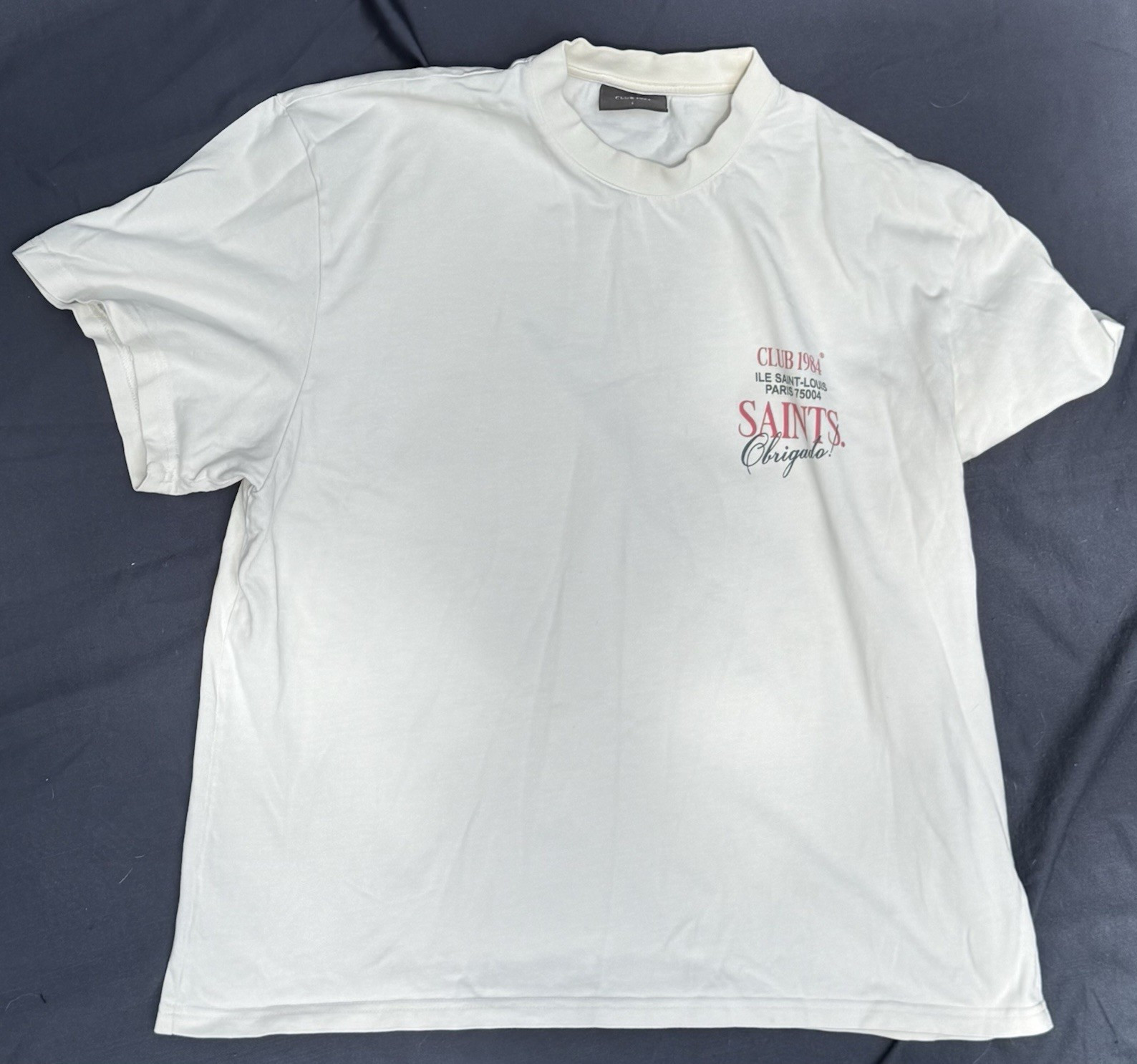 CLUB 1984 Men’s White Double-Sided Graphic Logo Crew Neck Tee Shirt Size L