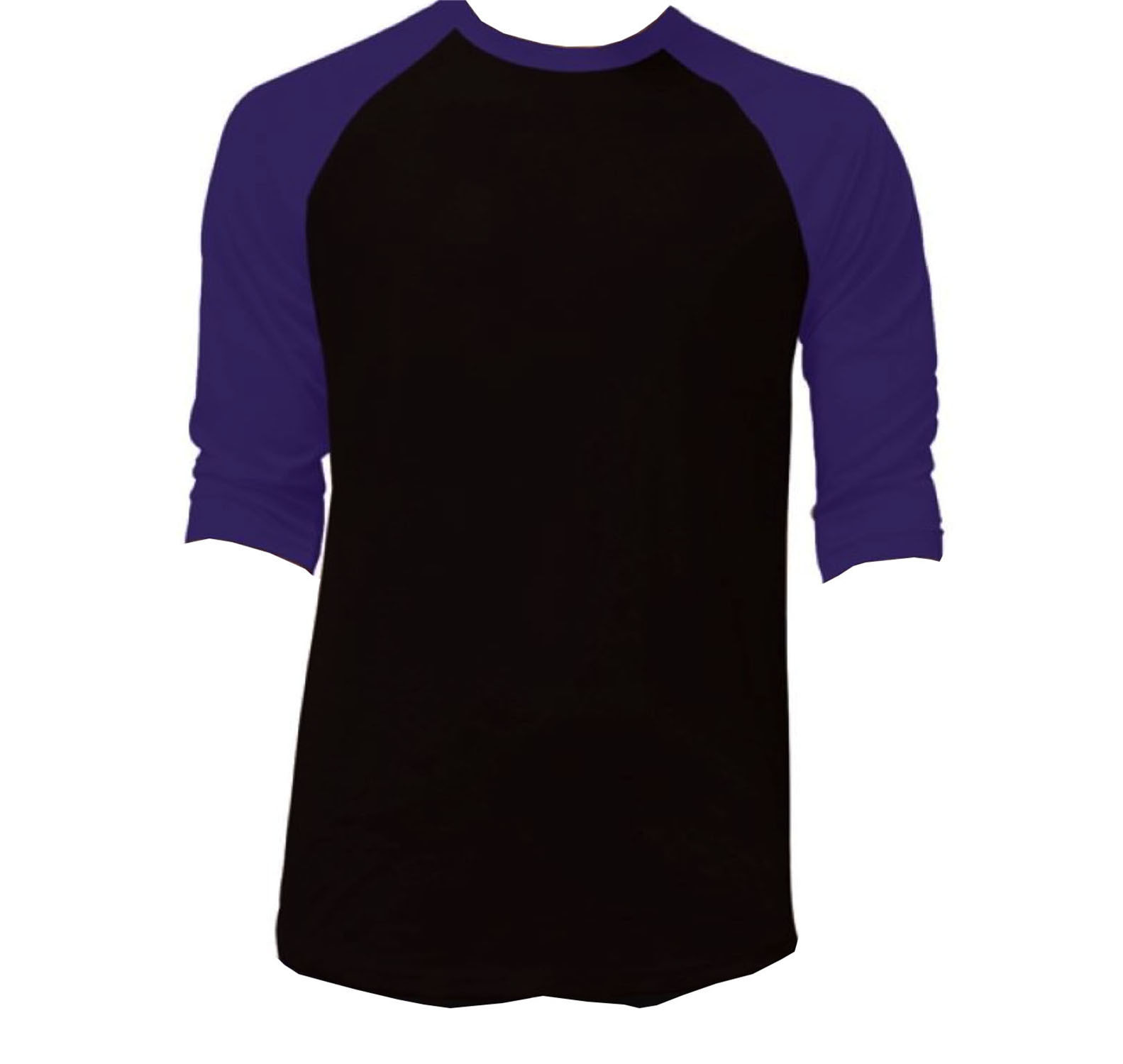 3/4 Sleeve Plain Baseball Raglan T-Shirt Tee Mens Sports Jersey Black Purple XL