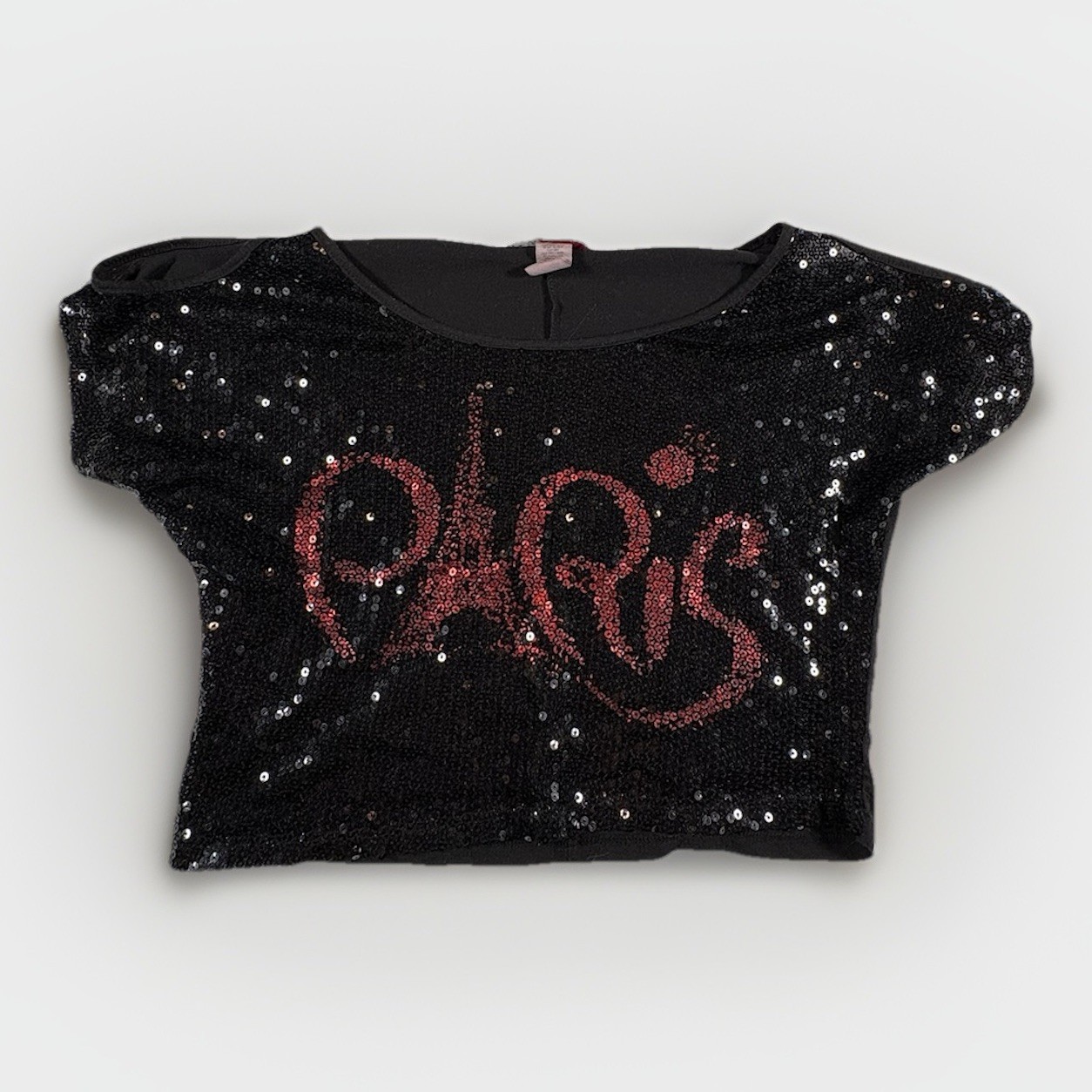 Vintage Lipstick Paris France Sz Large L Shirt Sparkle Red Flashy Low Cut (A28)