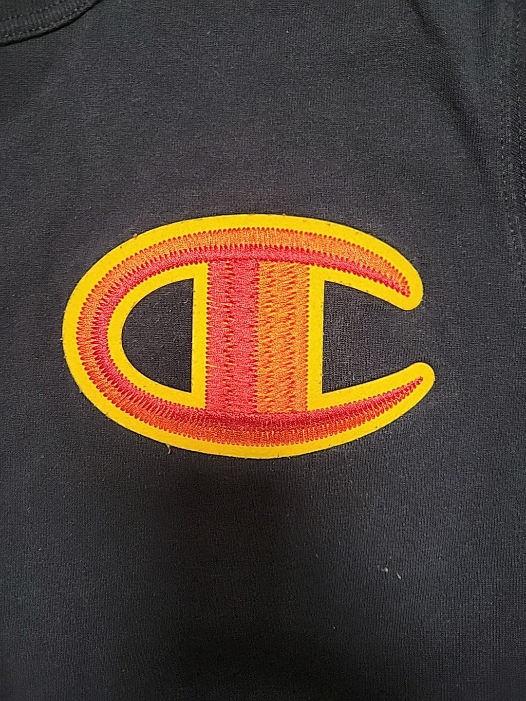Vintage Champion Big C Logo Embroidered T Shirt Mens L Navy Blue Sportswear