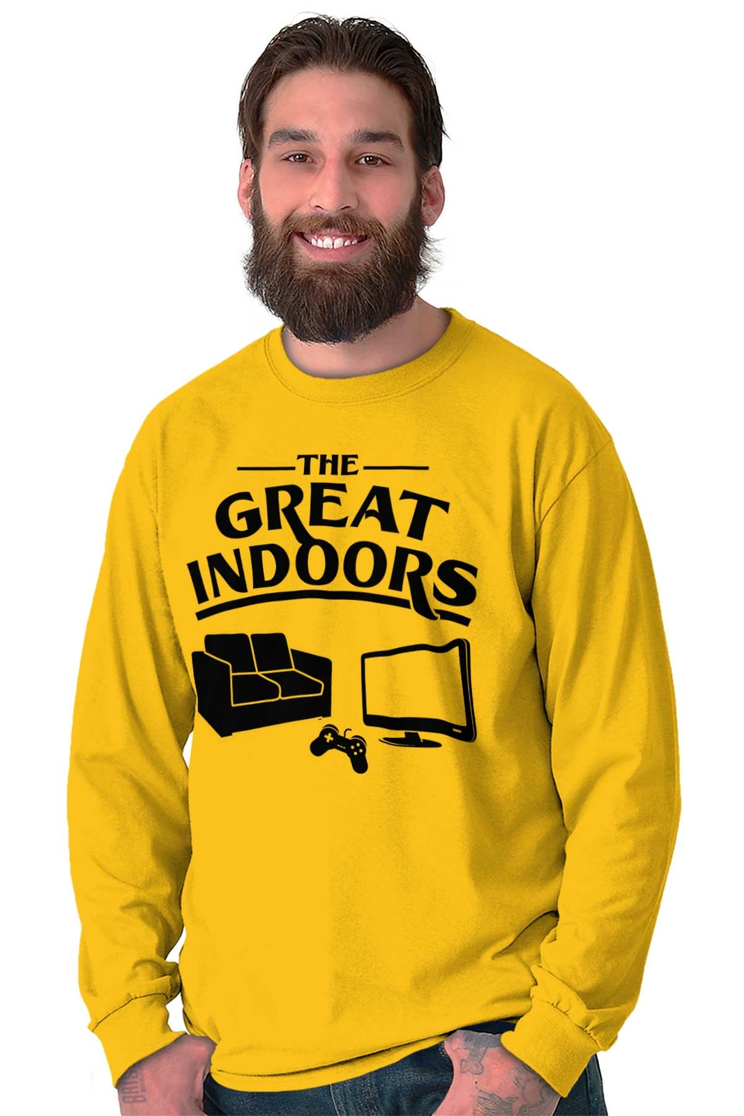Funny Video Game The Great Indoors Introvert Mens Long Sleeve Crew Neck T Shirt
