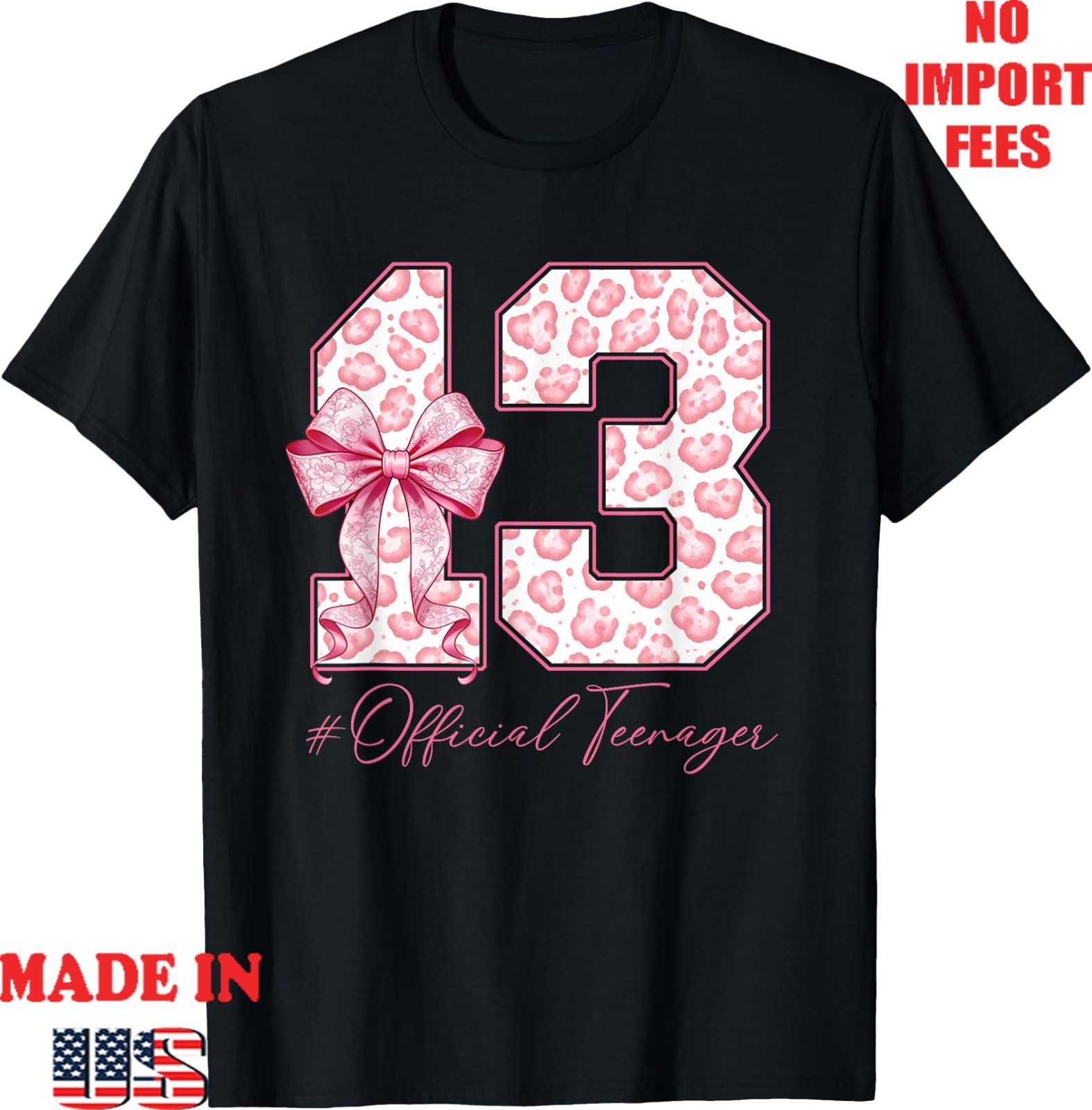 13th Birthday Official Teenager Coquette Bow T-Shirt, Kid Adult Tee
