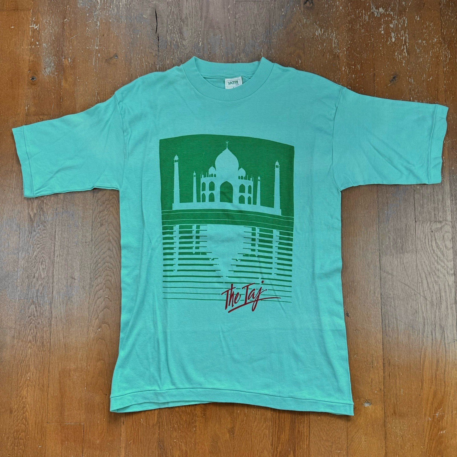 Vintage Yatri India Tag Mahal Cyan Single Stitch Tourist T Shirt Size Large 90s