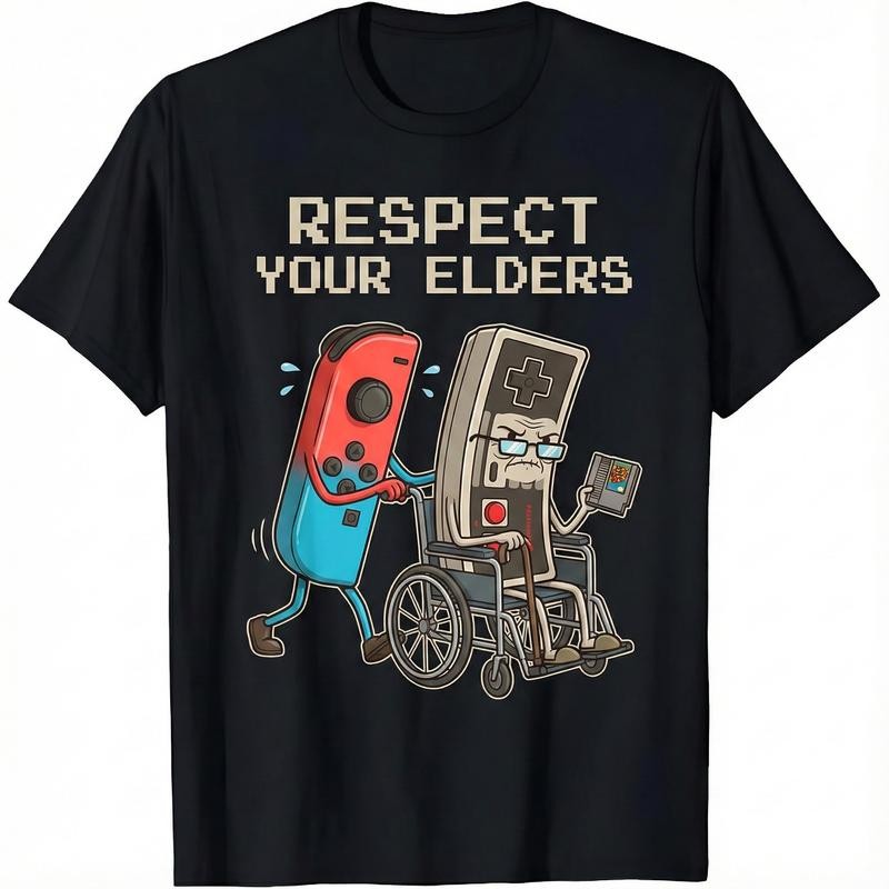 Funny Retro Gamer Graphic T-Shirt Soft Cotton Tee Vintage Console