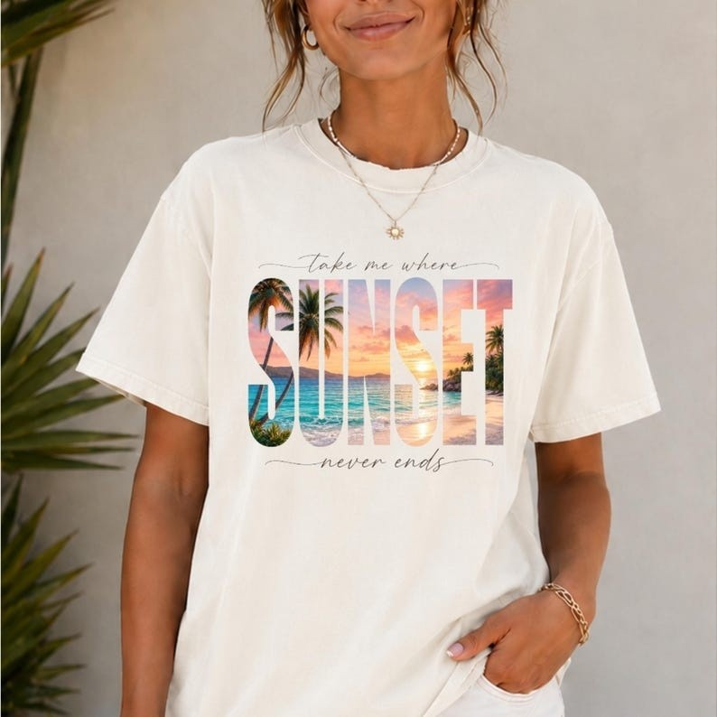 Tropical Sunset Beach Shirt Summer Vacation Coastal Graphic Tee