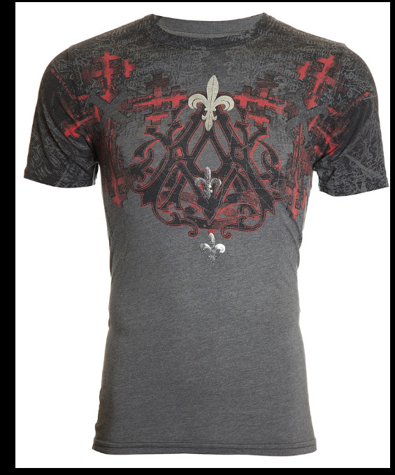 ARCHAIC by AFFLICTION Charcoal ABINGDON Short Sleeve Slim Fit Y2K T-shirt NWT