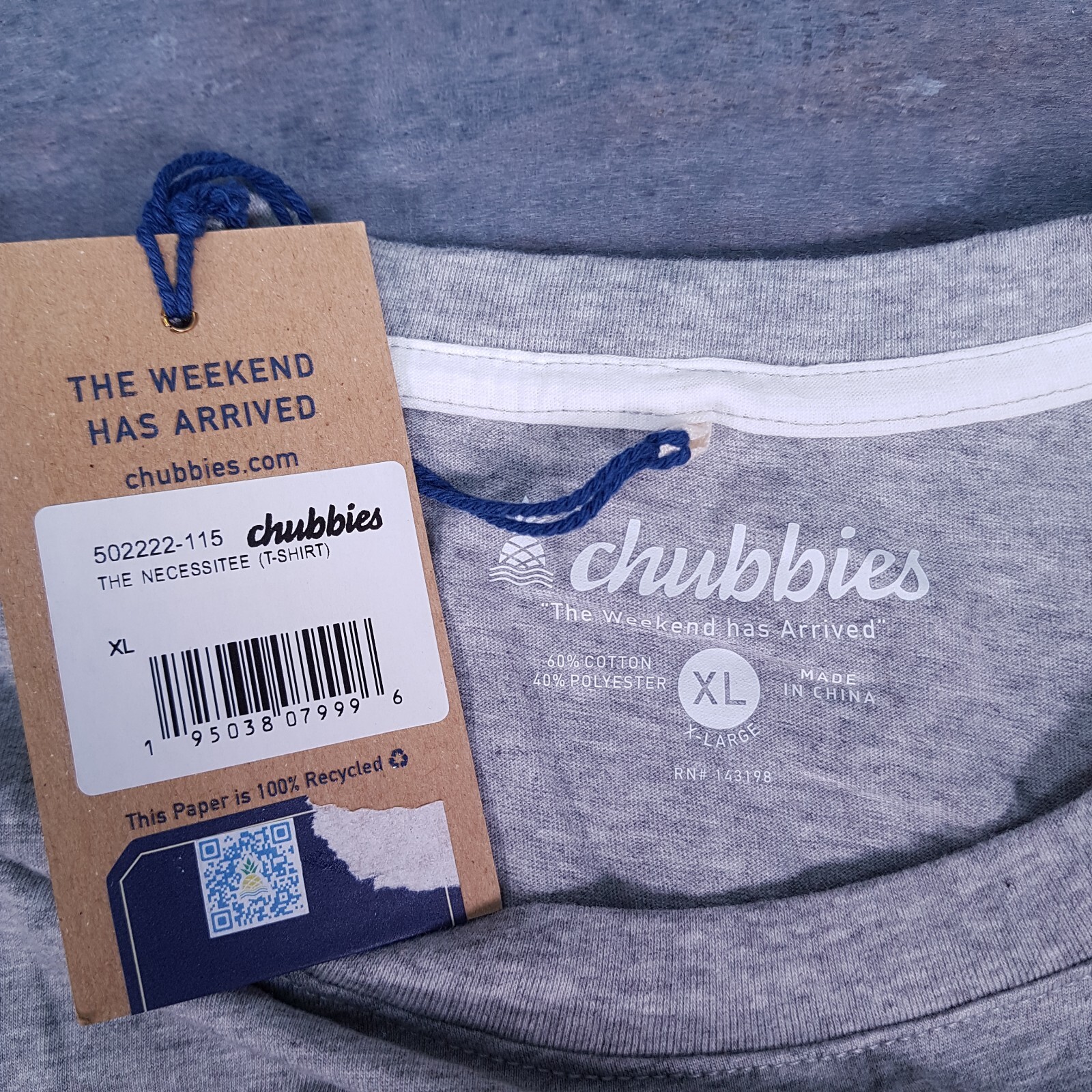 CHUBBIES The Weekend Has Arrived The Necessitee T Shirt Mens Size XL Grey