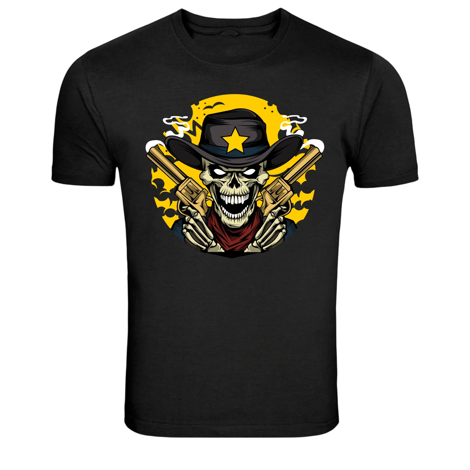 Outlaw Skeleton Cowboy Dual Revolvers Western Graphic T-Shirt