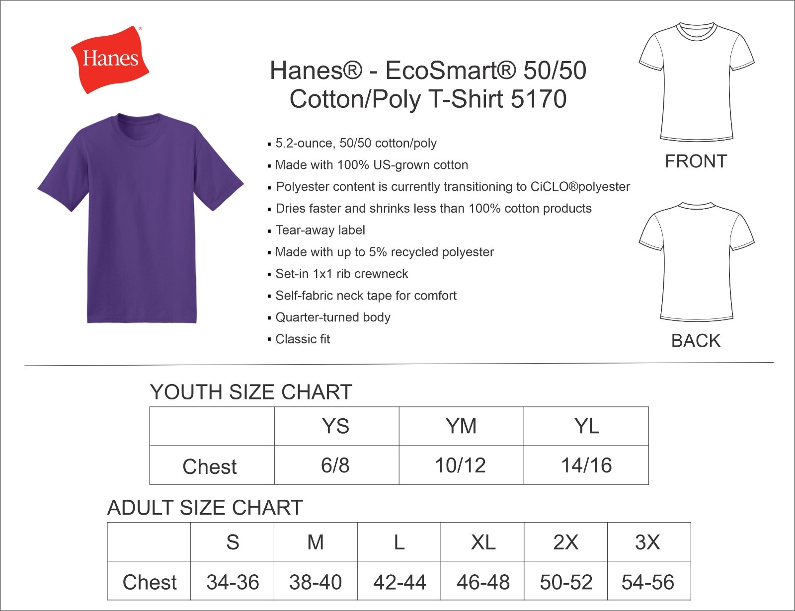 Hanes® – EcoSmart® 50/50 Cotton/Poly T-Shirt – 5170