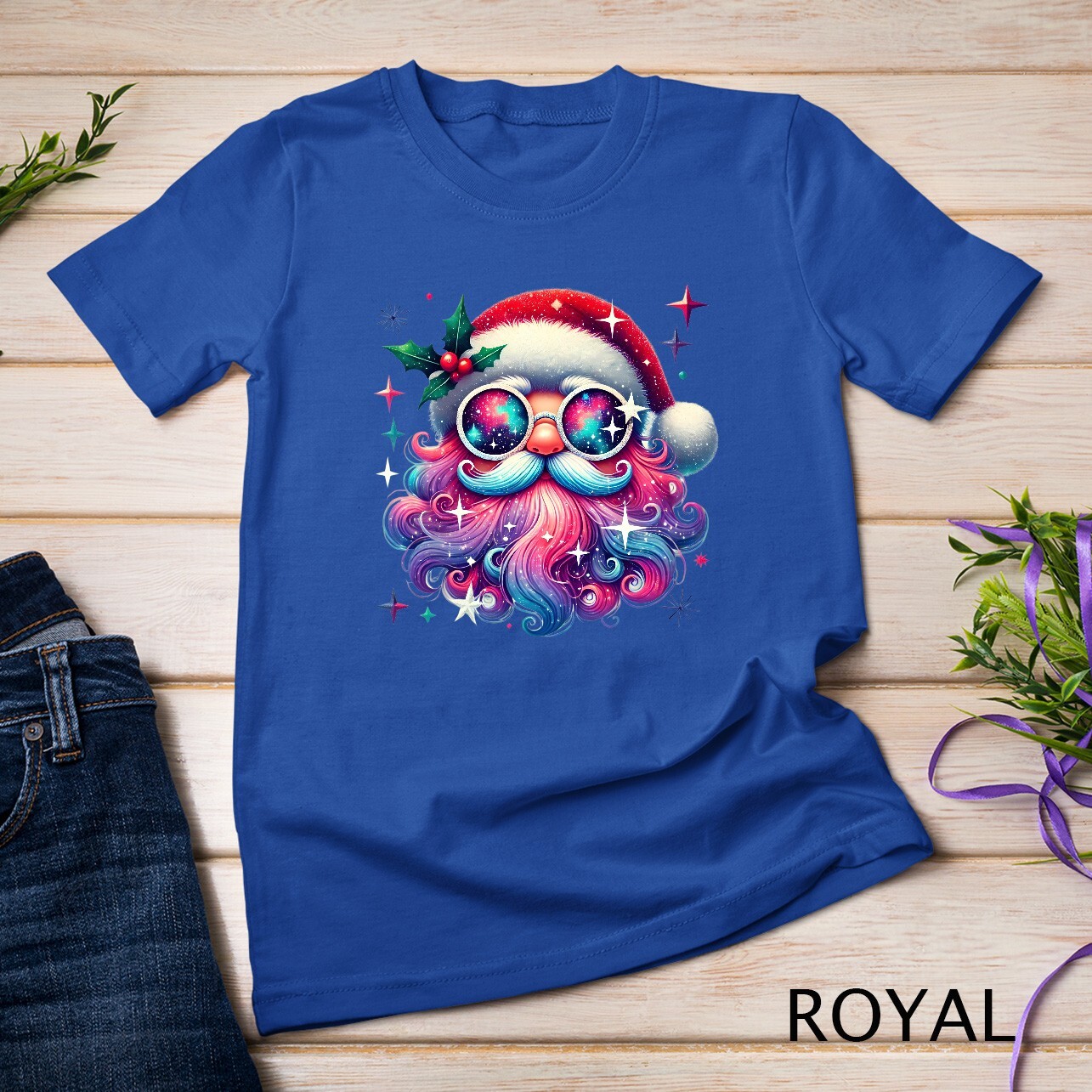Colorful Santa Claus Rainbow Beard #1 Funny Christmas Shirt Unisex T-shirt