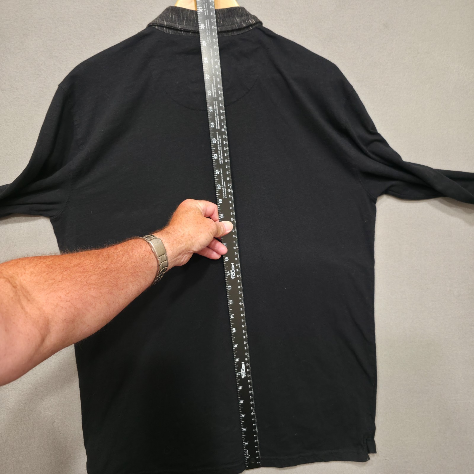 Zimego Mens Black Long Sleeve Pullover Quarter Button Flip Cuff Shirt Size Large